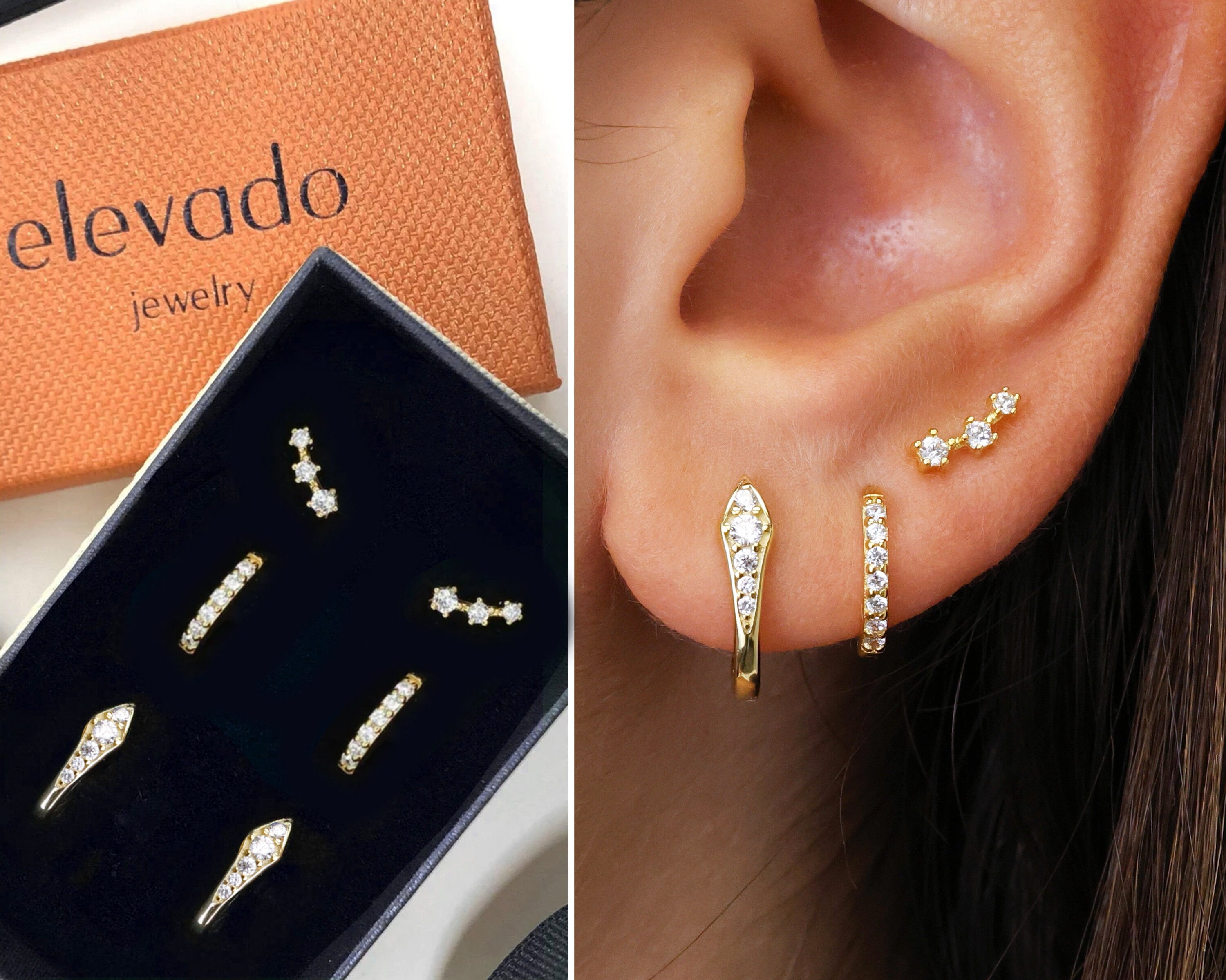 Diamond Paved Huggie Hoop Earring Gift Set • Sterling Silver