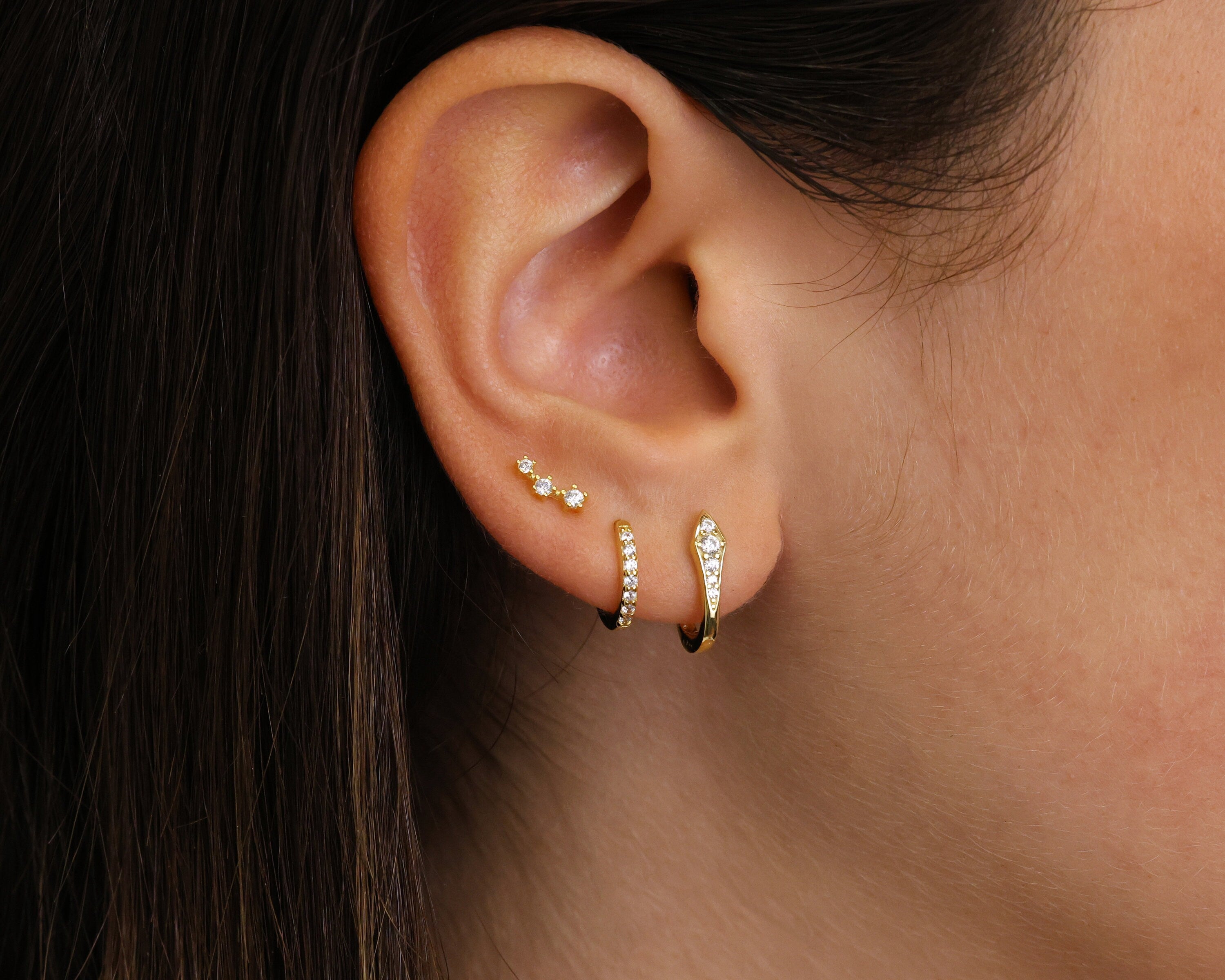 Diamond Paved Huggie Hoop Earring Gift Set • Sterling Silver