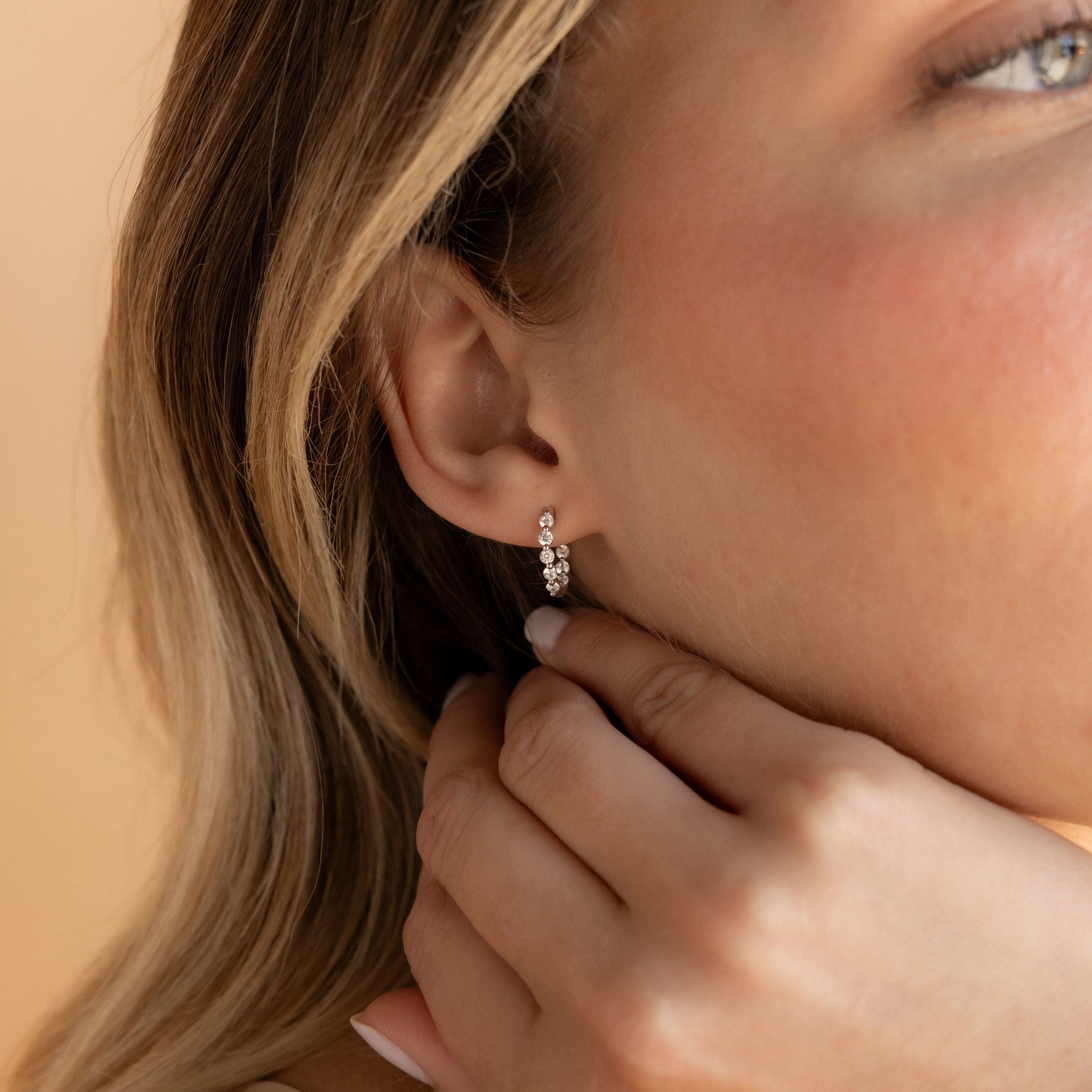 Inside Out Diamond Huggies by  • Dainty Huggie Hoops • Crystal Hoop Earrings • Minimalist Jewelry • Bridesmaid Gift • ER385
