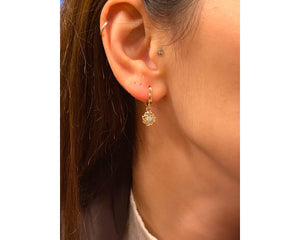 14K Gold Leverback Earrings – Round Geometric Solitaire Earrings in Yellow Gold for Women.