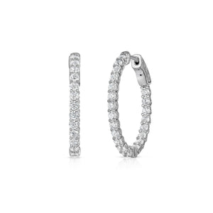 Stunning 14K Solid White Gold Half Eternity Huggie Hoop Earrings with 0.52 CTW Real Diamonds.