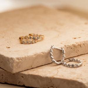 Inside Out Diamond Huggies by  • Dainty Huggie Hoops • Crystal Hoop Earrings • Minimalist Jewelry • Bridesmaid Gift • ER385