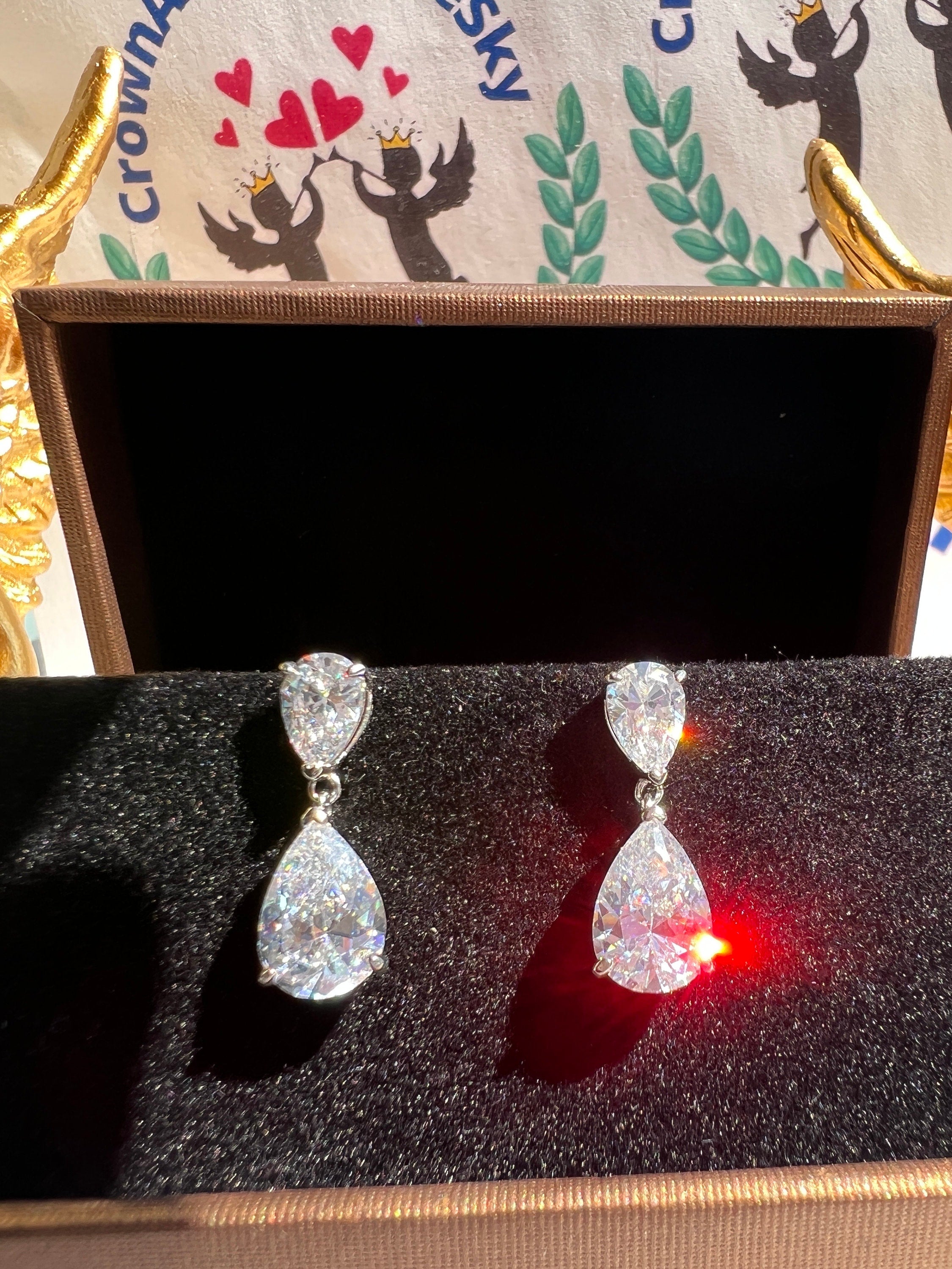 3 Carat Mini Dainty Pear Diamond Drop Dangle Earrings Exquisite ART DECO Style S925/14K18K GOLD