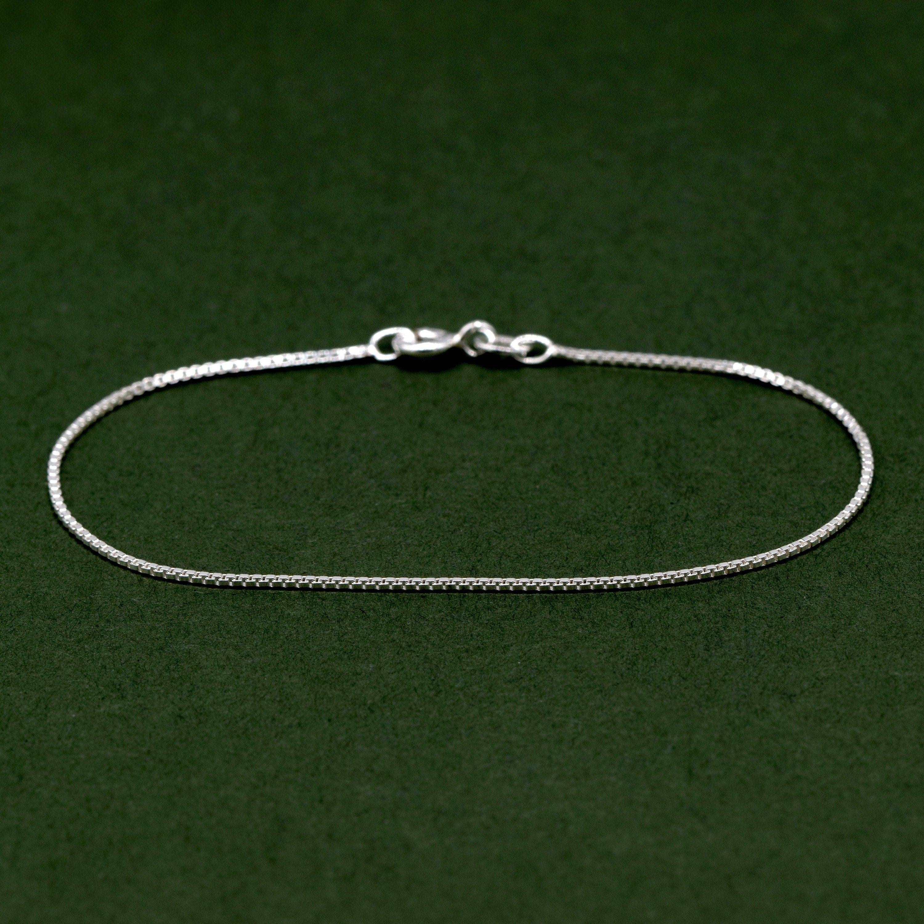 Dainty 0.9mm Sterling Silver Box Chain Bracelet for Women - Elegant and Versatile Jewelry Piece.