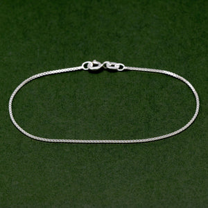 Dainty 0.9mm Sterling Silver Box Chain Bracelet for Women - Elegant and Versatile Jewelry Piece.