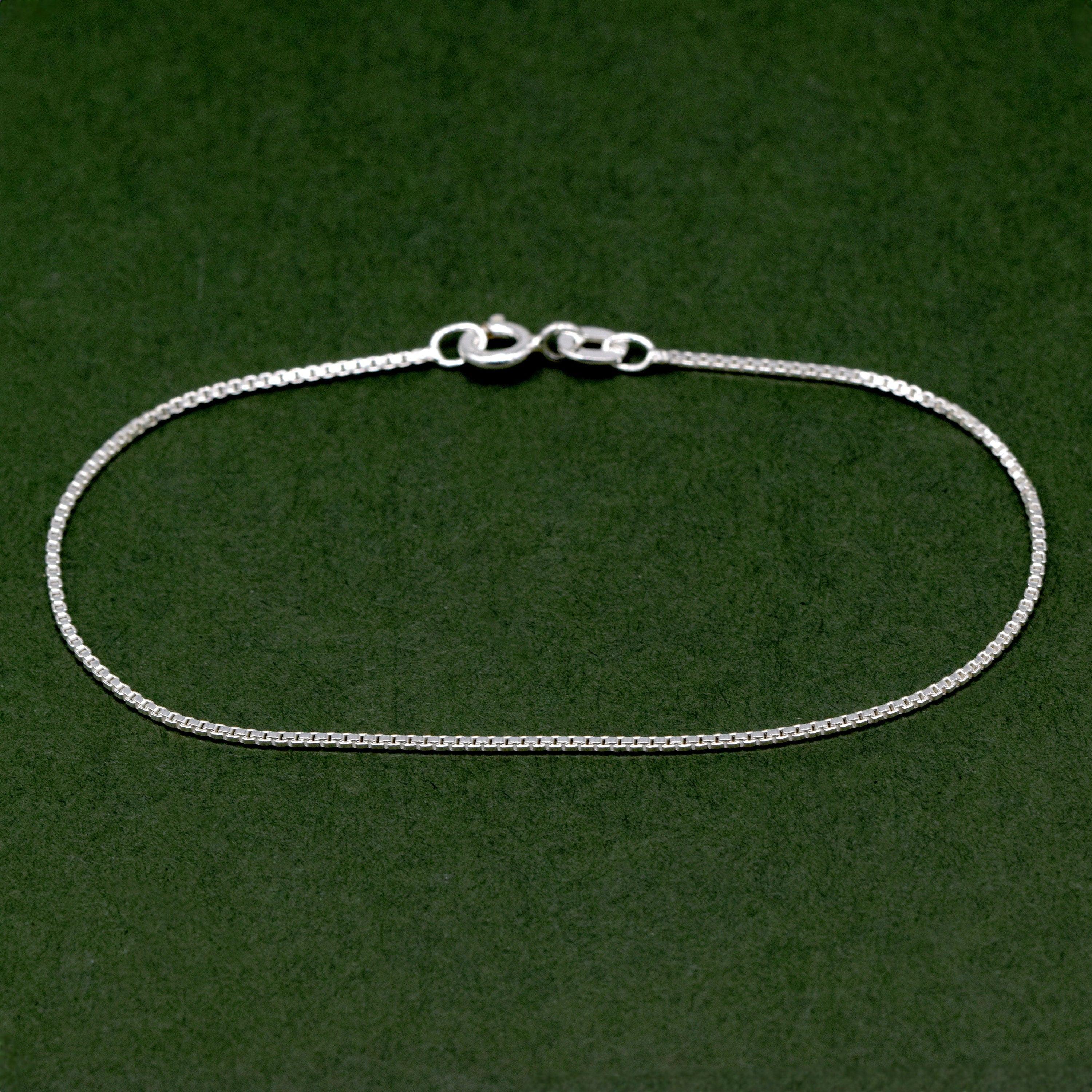 Dainty 0.9mm Sterling Silver Box Chain Bracelet for Women - Elegant and Versatile Jewelry Piece.