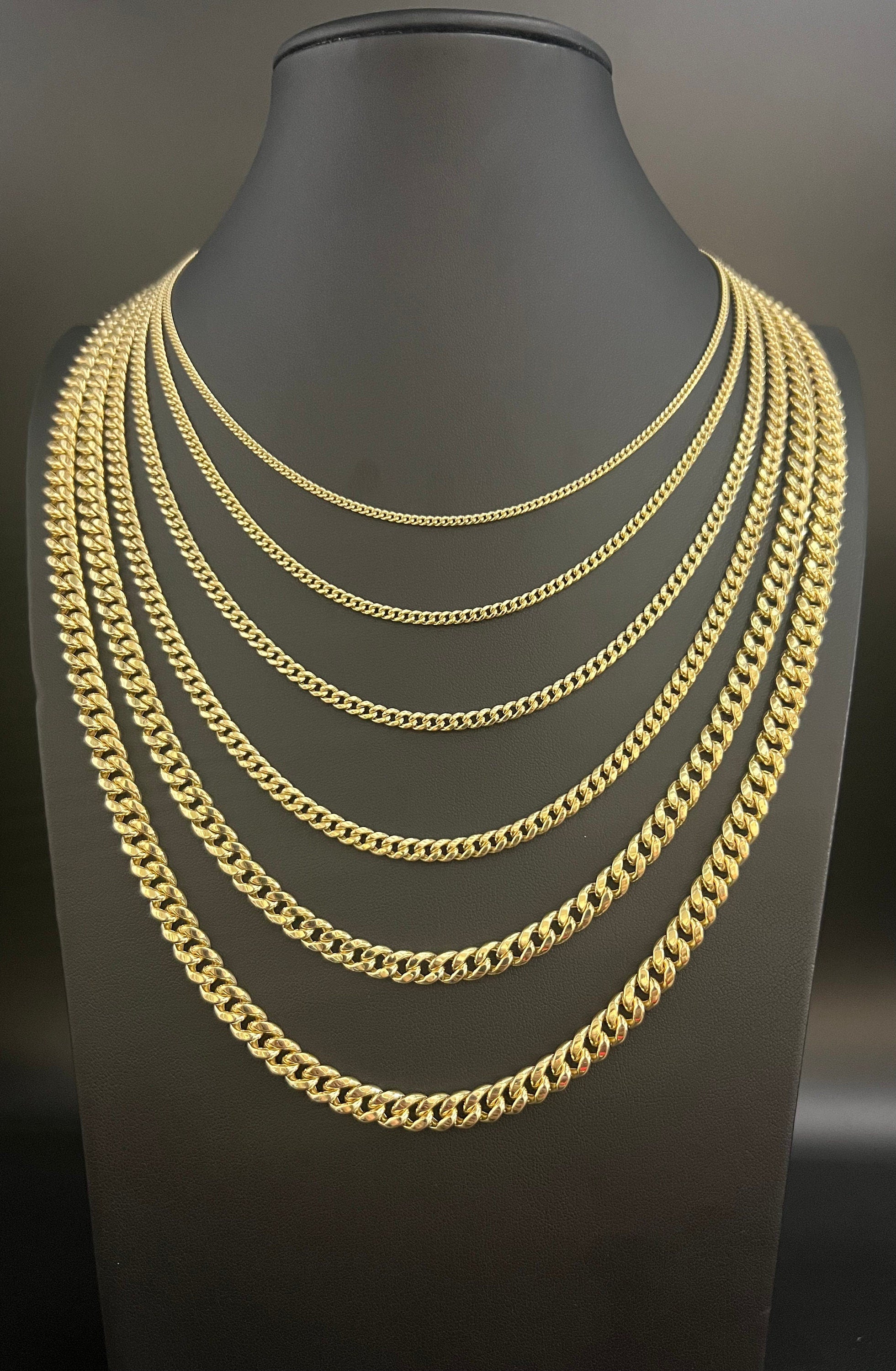 14K Real Gold Miami Cuban Link Chain Necklace 2Mm - 6.8Mm Inches Real 14K Yellow Gold,Man Gold Chain,Ladies Gold Chain, 14K Gold Chain