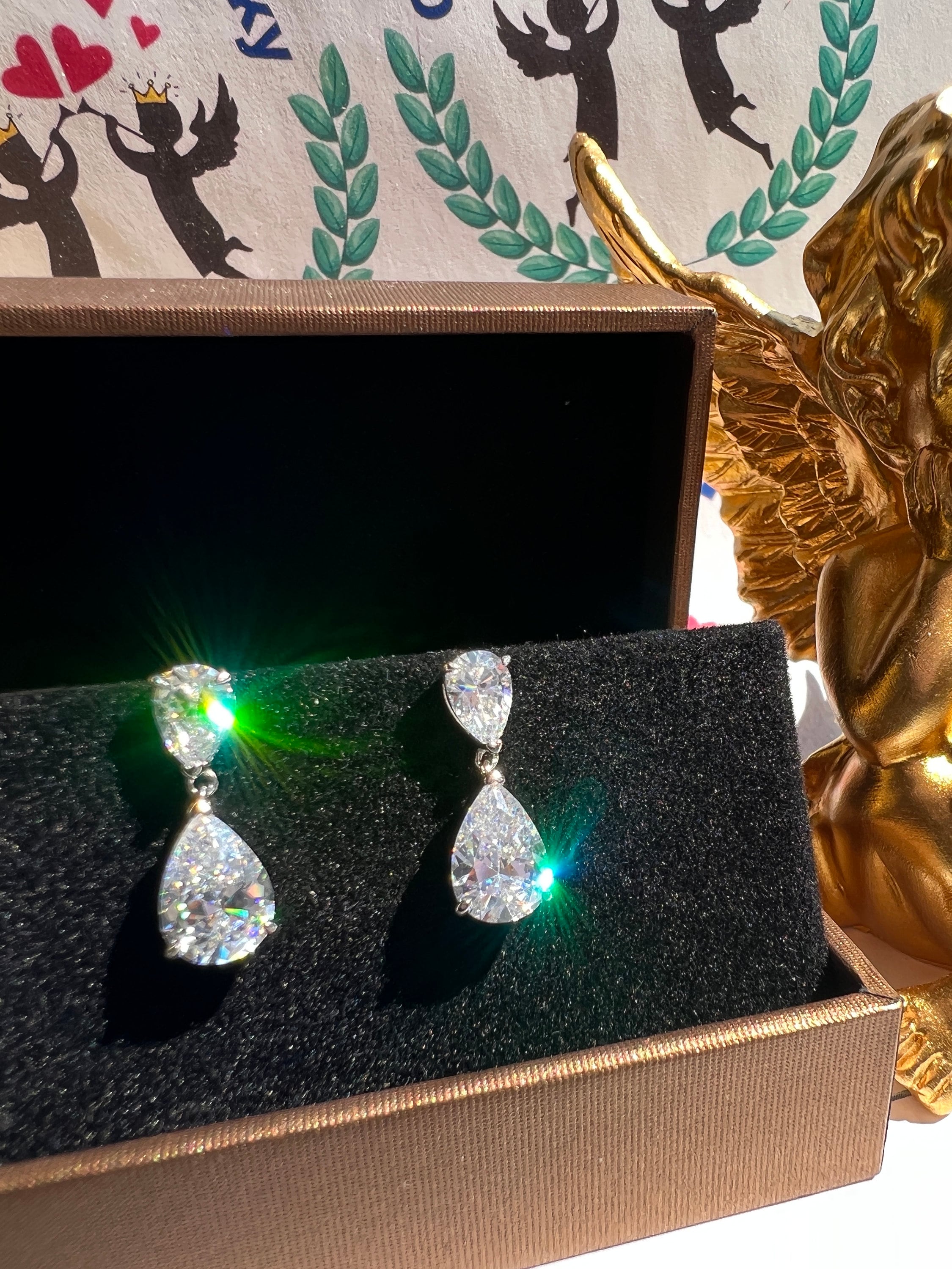 3 Carat Mini Dainty Pear Diamond Drop Dangle Earrings Exquisite ART DECO Style S925/14K18K GOLD