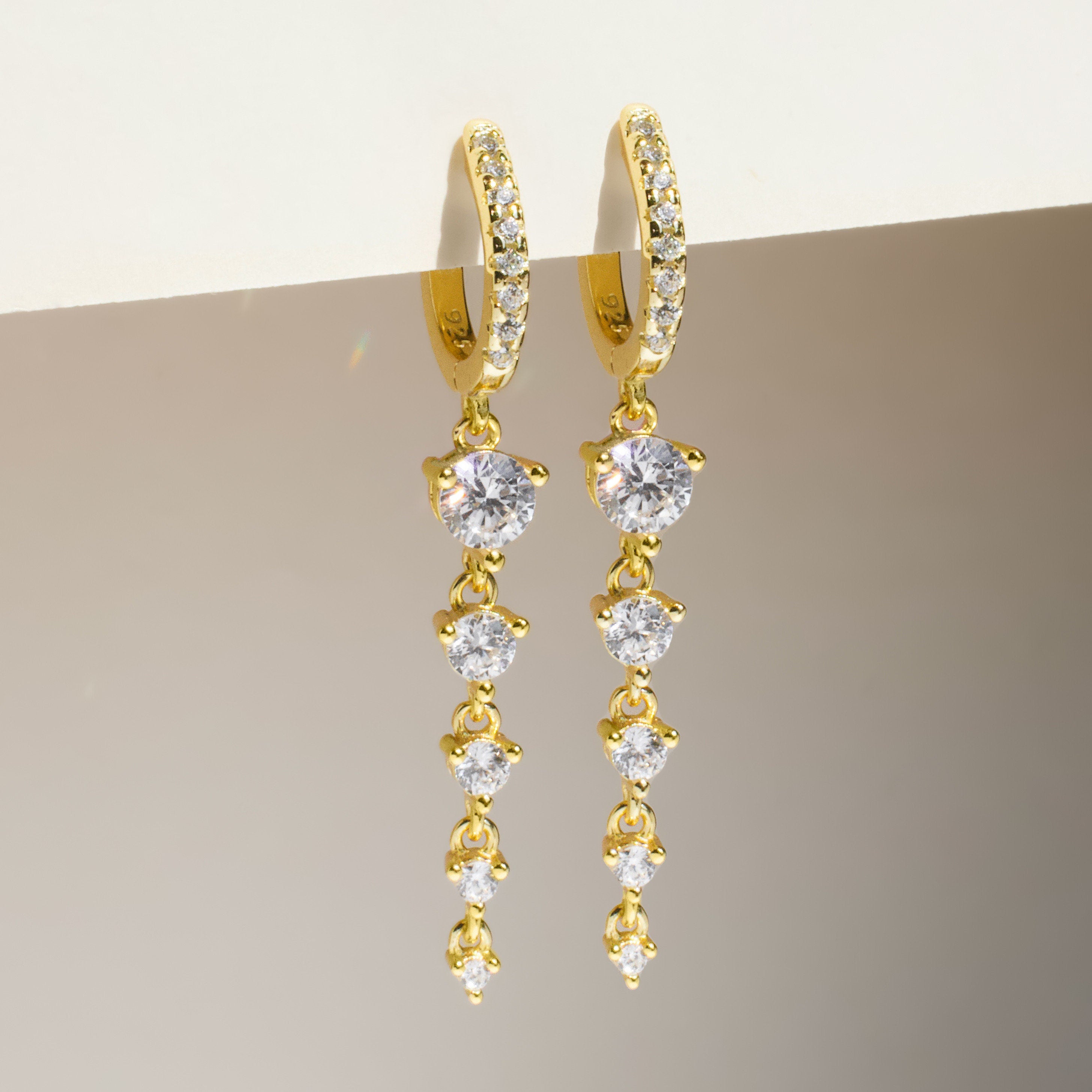 18K Gold Hoop Earrings Dangle Drop Hoops Diamond Earrings Gold Earrings Small Hoop Earrings Gold Huggie Earrings Mom Gift for Her
