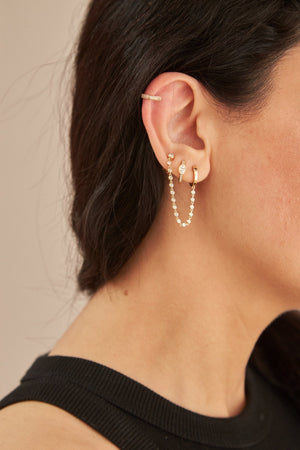 14K Yellow Gold Diamond Drop Huggie Earrings
