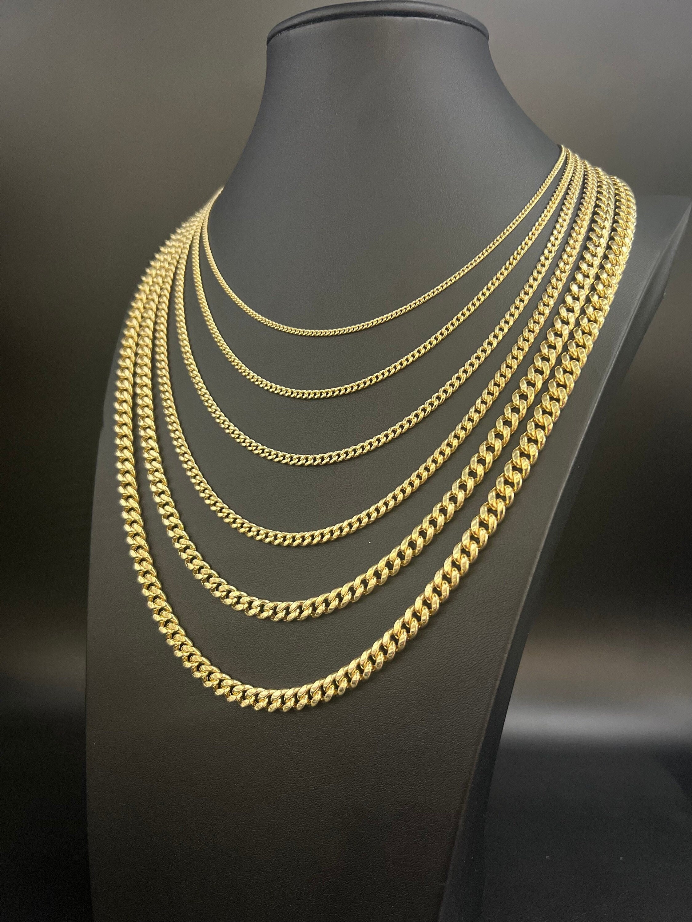 14K Real Gold Miami Cuban Link Chain Necklace 2Mm - 6.8Mm Inches Real 14K Yellow Gold,Man Gold Chain,Ladies Gold Chain, 14K Gold Chain