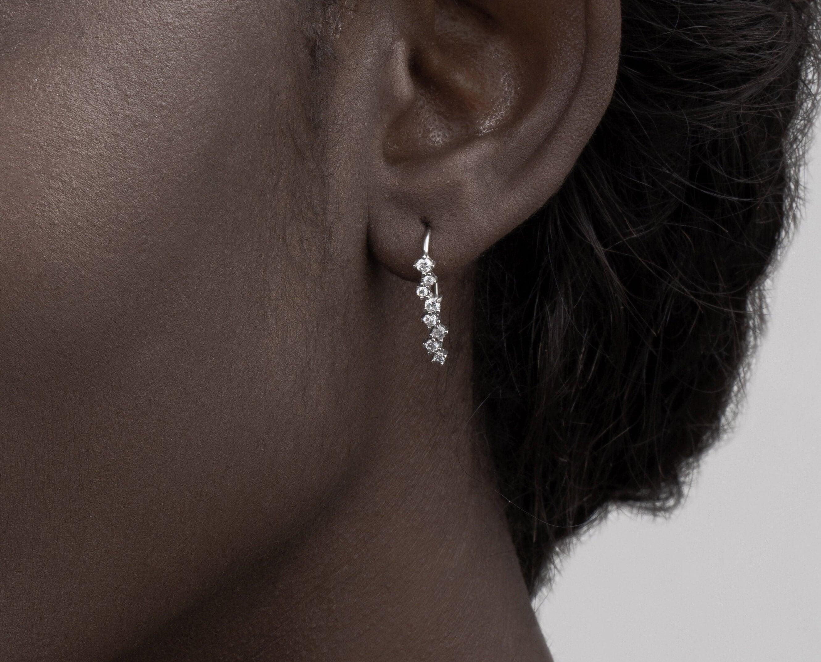 Zig Zag Diamond Drop Earrings • Sterling Silver Modern Earrings • Cluster round Cut Diamond Dangle Earrings • Minimalist Mother'S Day Gift