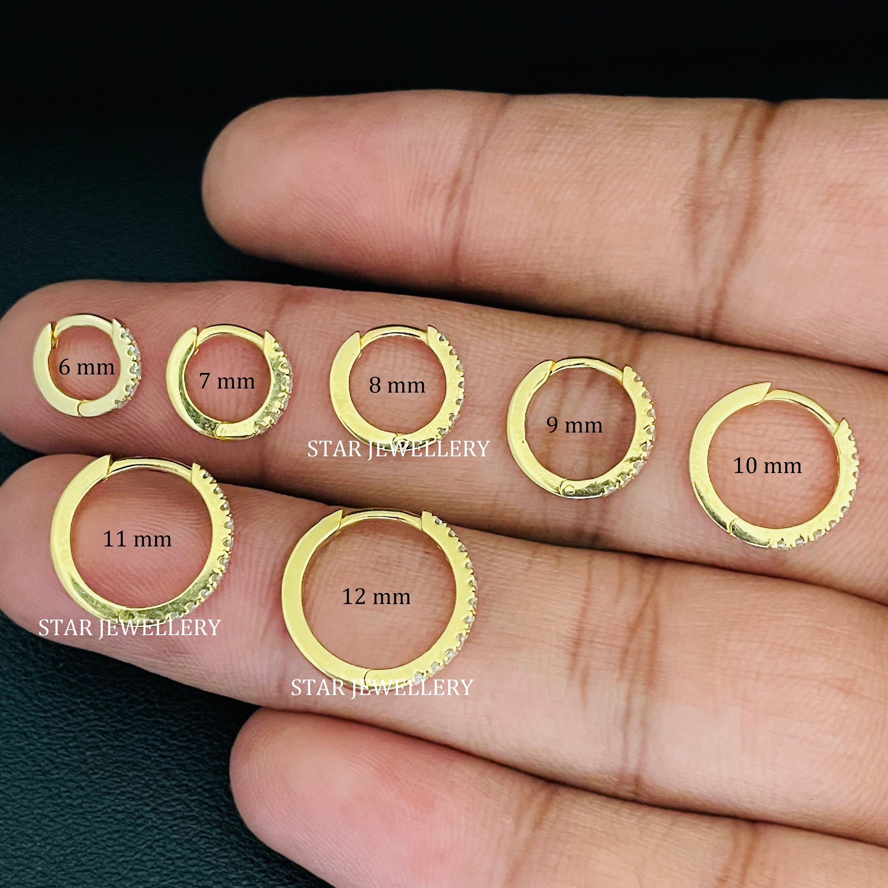 Natural Diamond Nose Ring, Helix Tragus Daith Piercing, Solid Gold Diamond Huggie Hoop Earring, 10K 14K Cartilage Clicker, 6Mm 8Mm 10Mm 12Mm