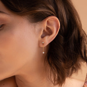 Diamond Pearl Drop Earrings by Caitlyn Minimalist • Dainty Pearl Chain Earrings • Long Dangle Diamond Studs • Bridesmaid Jewelry • ER356