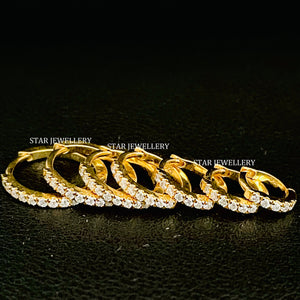 Natural Diamond Nose Ring, Helix Tragus Daith Piercing, Solid Gold Diamond Huggie Hoop Earring, 10K 14K Cartilage Clicker, 6Mm 8Mm 10Mm 12Mm