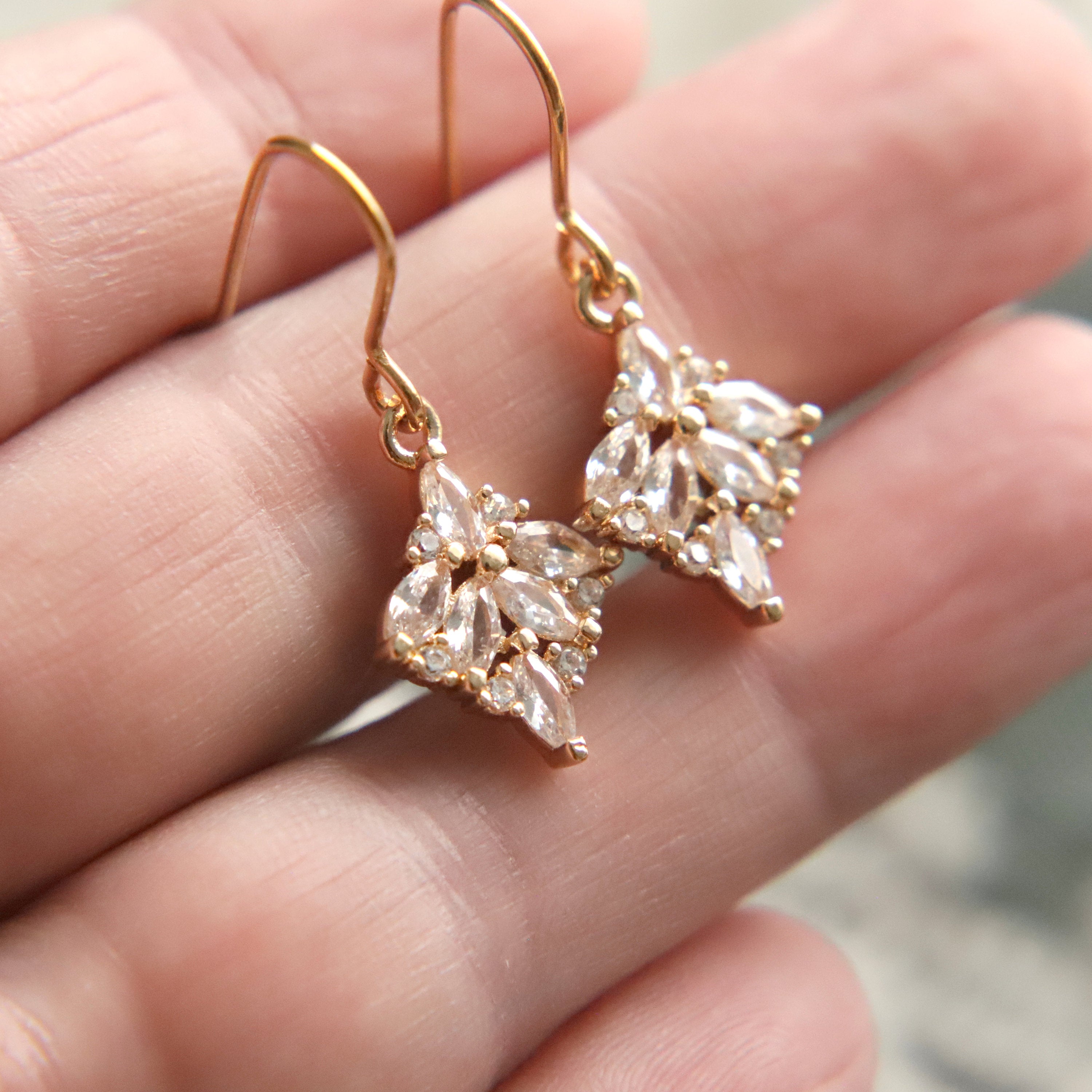 Art Deco Earrings, Marquise Earrings, Zirconia Diamond Drop Earrings 1920S Twenties Geometric Crystal Dangles Drops Art Nouveau Victorian