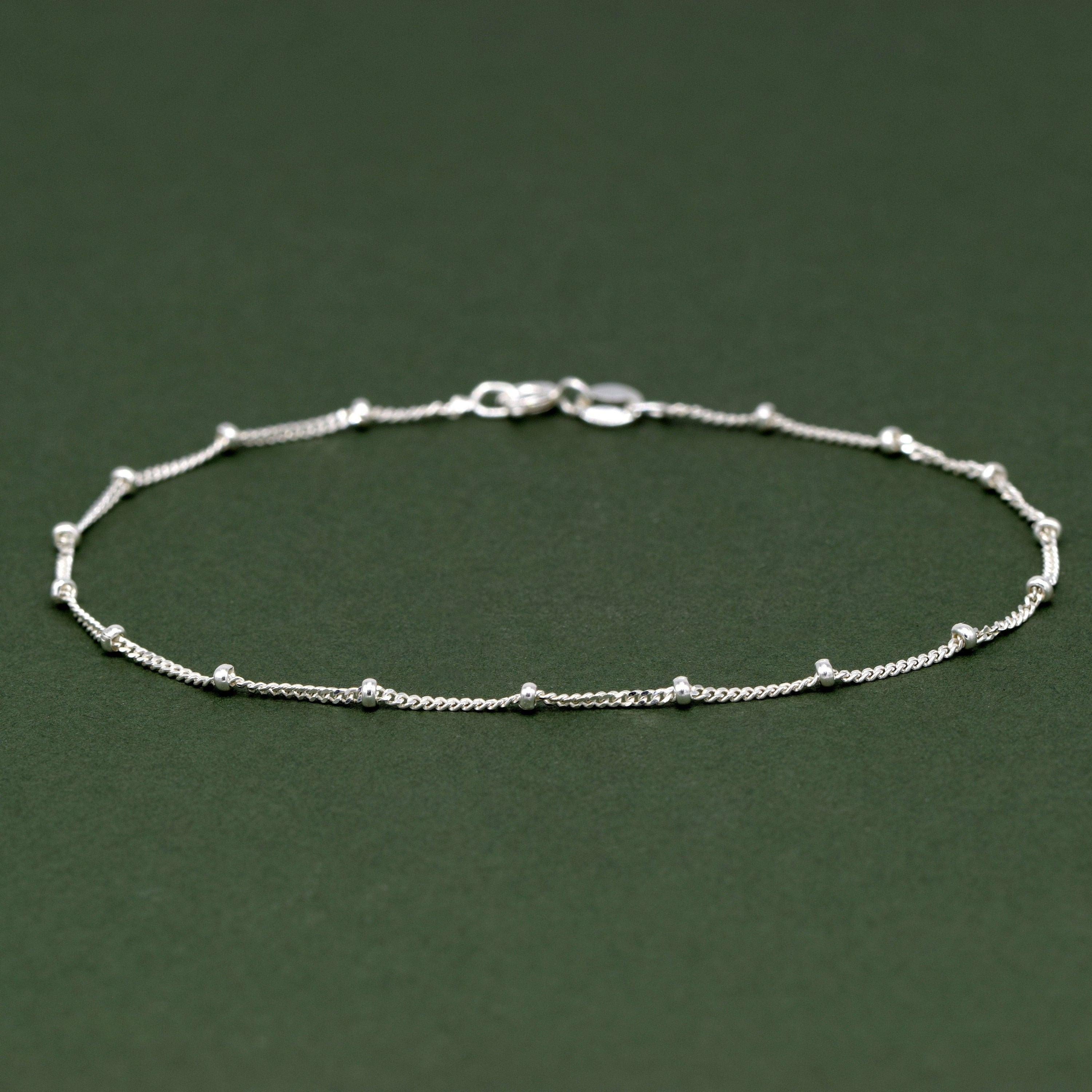 Elegant Sterling Silver Curb Chain Bracelet – Dainty Beaded Fine Jewelry Gift for Her.