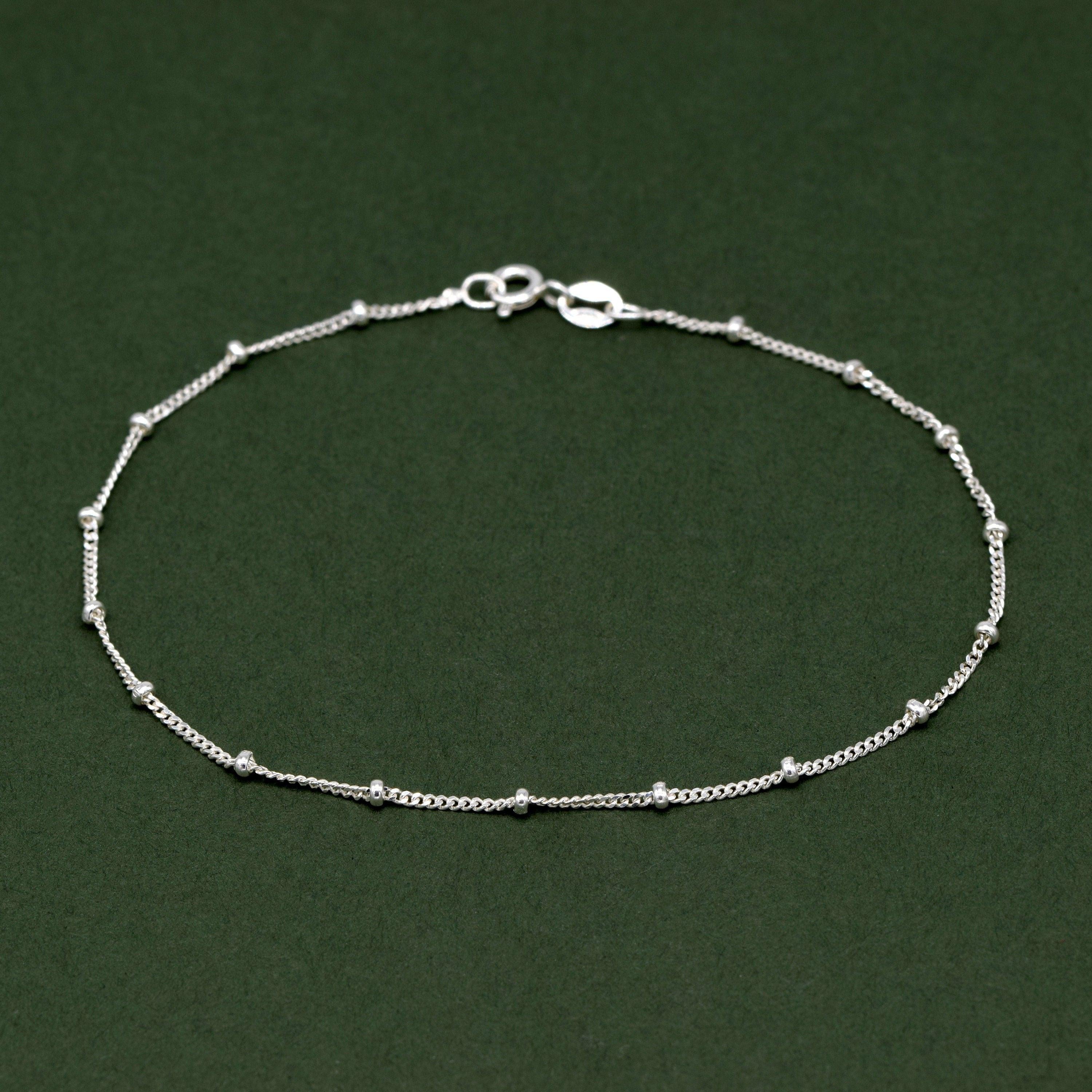 Elegant Sterling Silver Curb Chain Bracelet – Dainty Beaded Fine Jewelry Gift for Her.