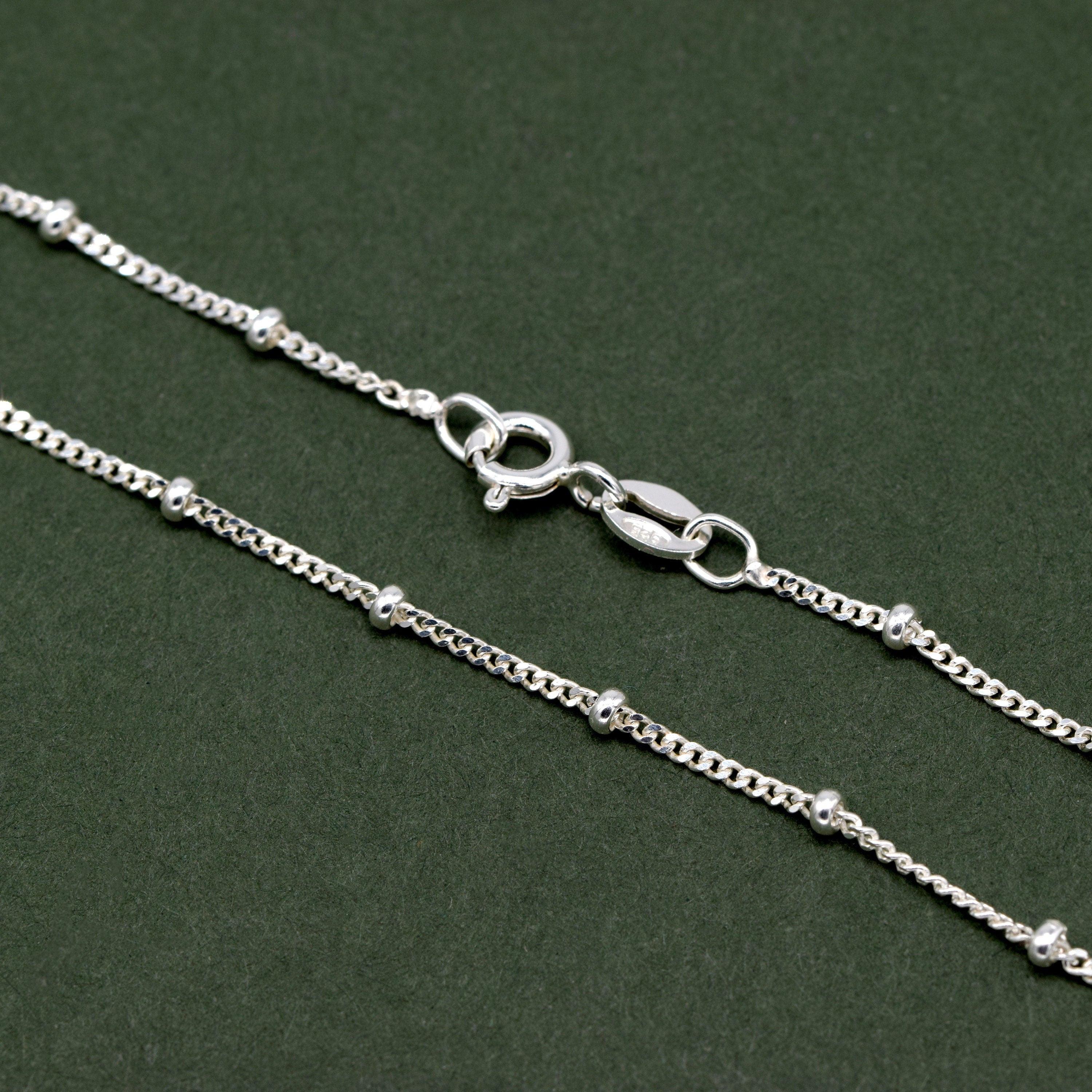 Elegant Sterling Silver Curb Chain Bracelet – Dainty Beaded Fine Jewelry Gift for Her.