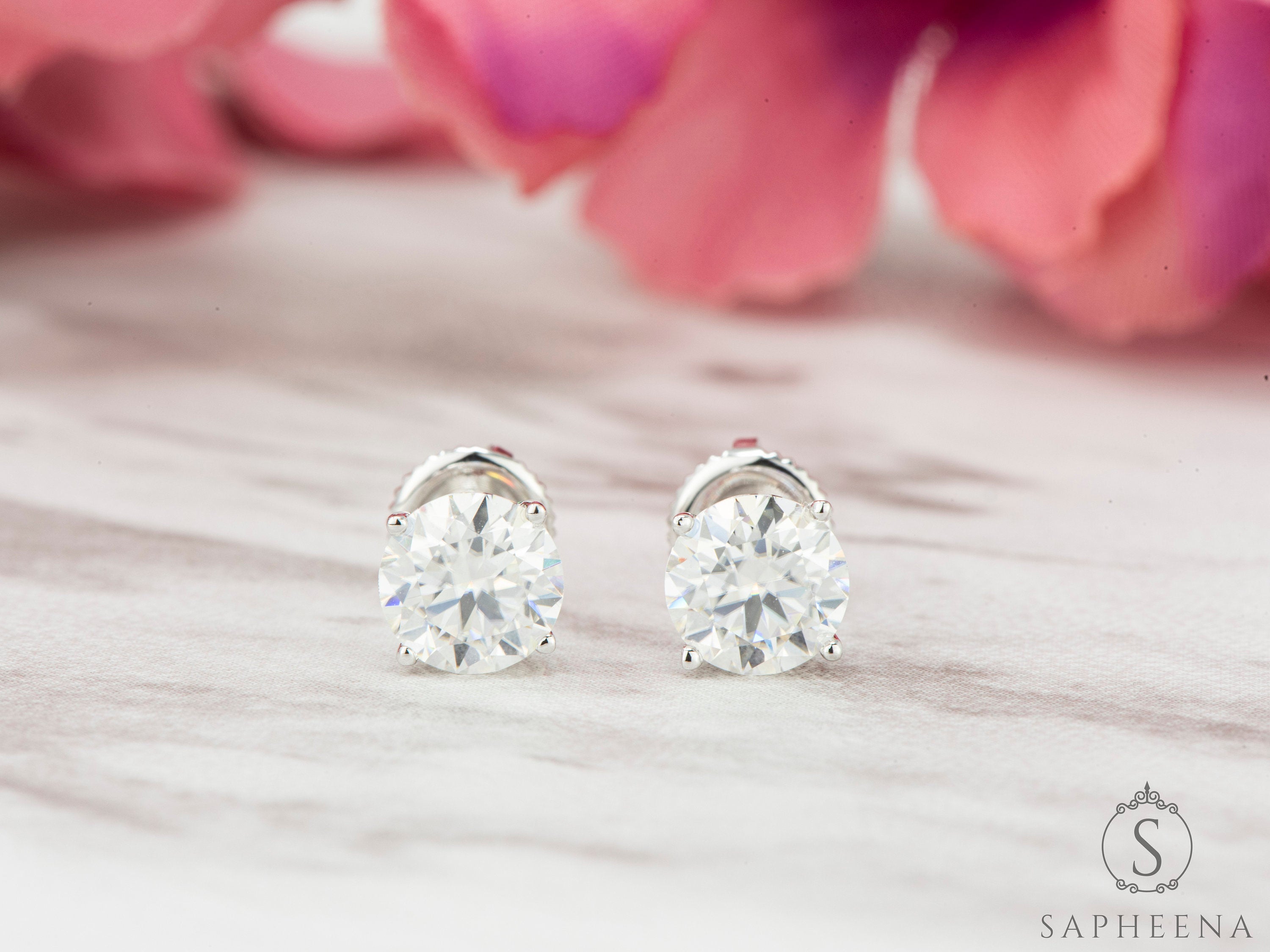 10K Gold Moissanite Stud Earrings | Screw Back round Cut Solitaire | Everyday Diamond Alternative Earrings