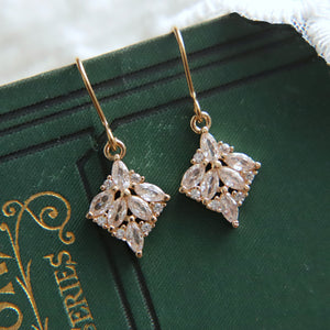 Art Deco Earrings, Marquise Earrings, Zirconia Diamond Drop Earrings 1920S Twenties Geometric Crystal Dangles Drops Art Nouveau Victorian