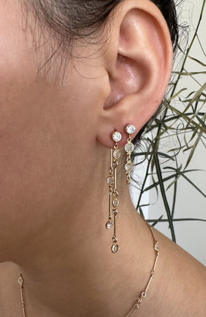 CZ Diamond Dangle Drop Earrings - Long Diamond Dangle Earrings - Linear Drop Tassel Dangle Stads - Asymmetric Layered Stacking Earrings