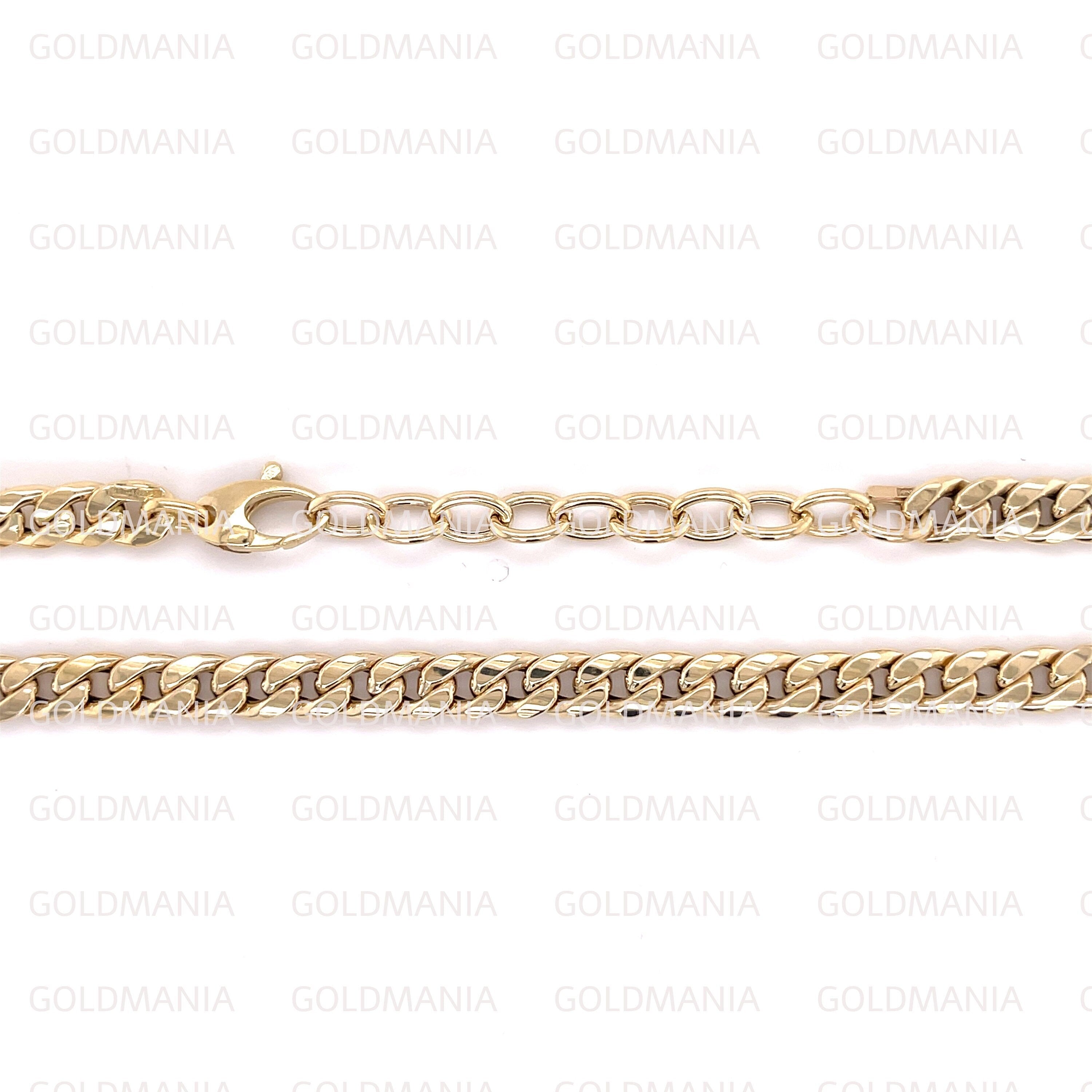 14K Yellow Gold Miami Cuban Link Chain Necklace: 16-14" Adjustable Curb Chain