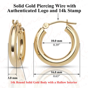 Stunning 14K Yellow Gold 3.0mm Classic Bold Chunky Hoop Earrings.