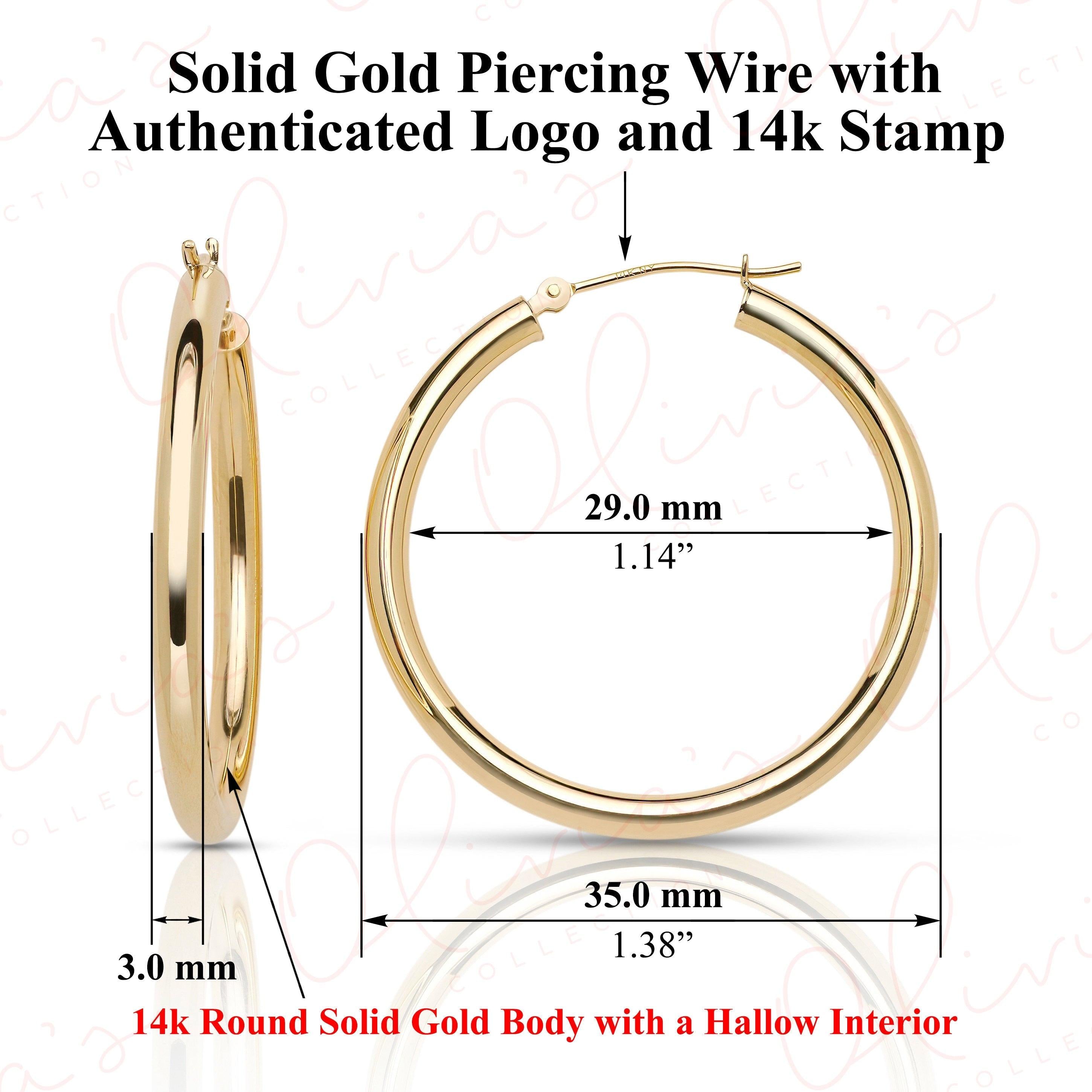 Stunning 14K Yellow Gold 3.0mm Classic Bold Chunky Hoop Earrings.
