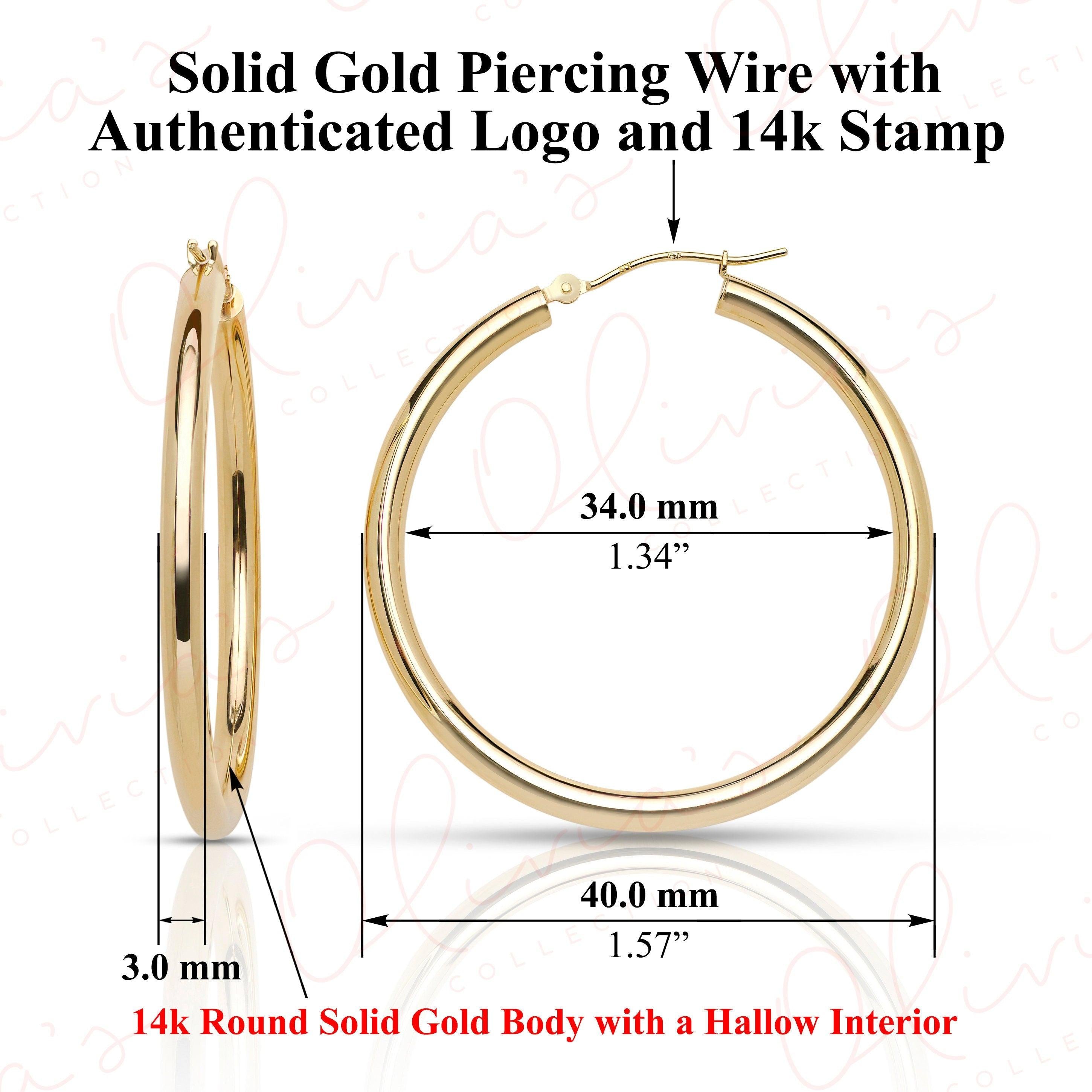 Stunning 14K Yellow Gold 3.0mm Classic Bold Chunky Hoop Earrings.