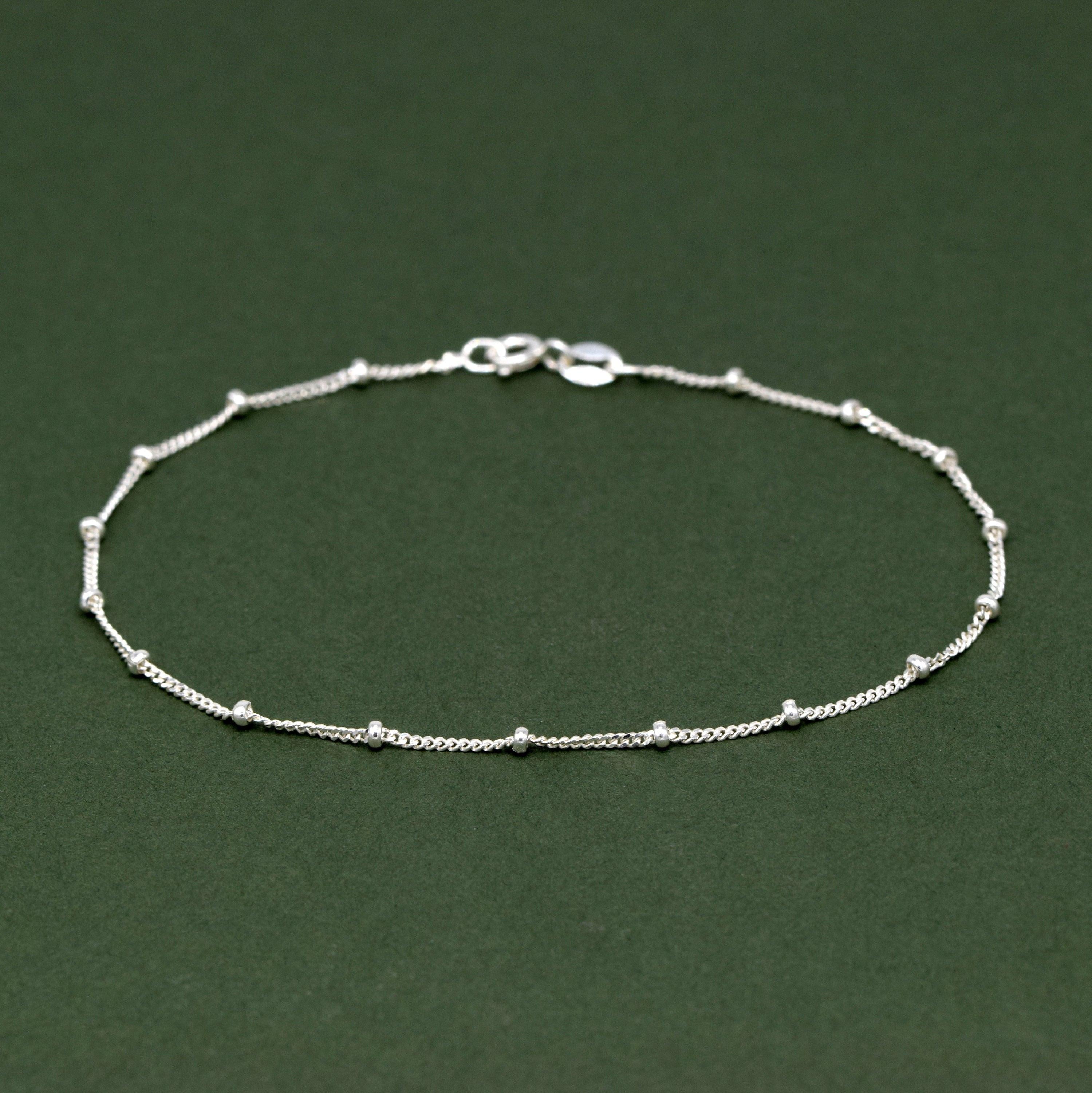 Elegant Sterling Silver Curb Chain Bracelet – Dainty Beaded Fine Jewelry Gift for Her.