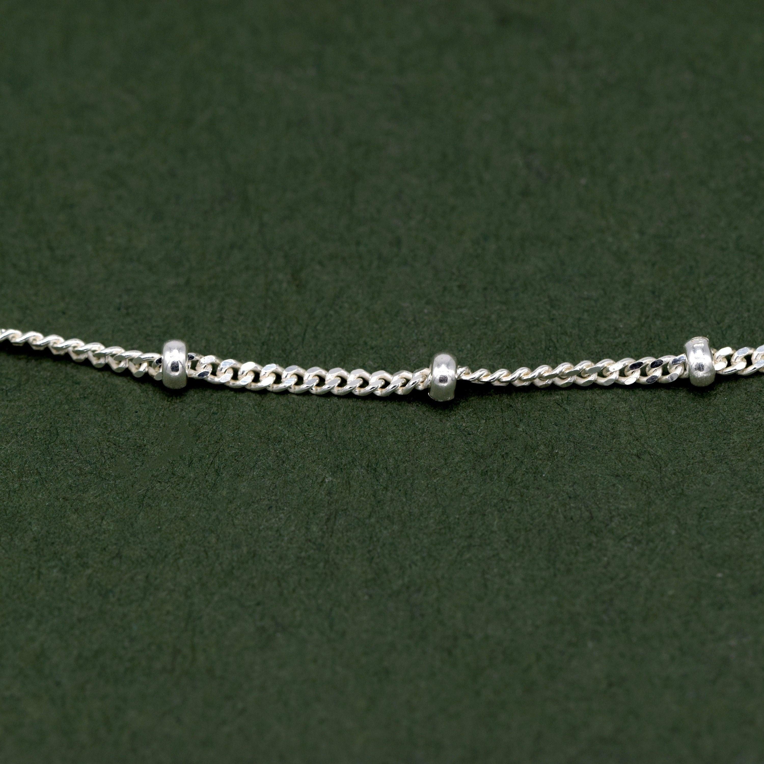 Elegant Sterling Silver Curb Chain Bracelet – Dainty Beaded Fine Jewelry Gift for Her.