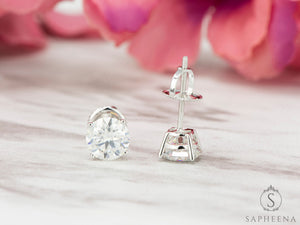10K Gold Moissanite Stud Earrings | Screw Back round Cut Solitaire | Everyday Diamond Alternative Earrings