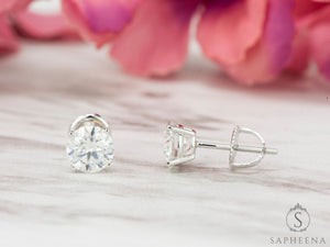 10K Gold Moissanite Stud Earrings | Screw Back round Cut Solitaire | Everyday Diamond Alternative Earrings