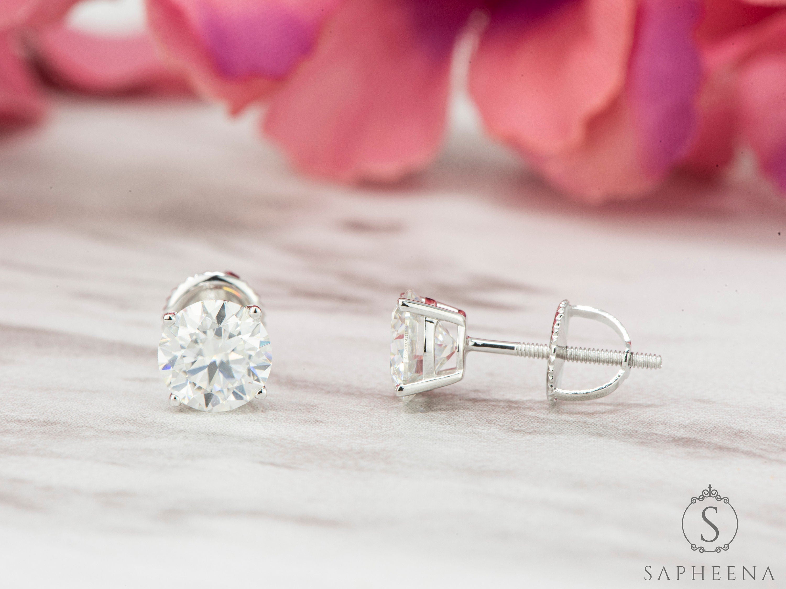 10K Gold Moissanite Stud Earrings | Screw Back round Cut Solitaire | Everyday Diamond Alternative Earrings