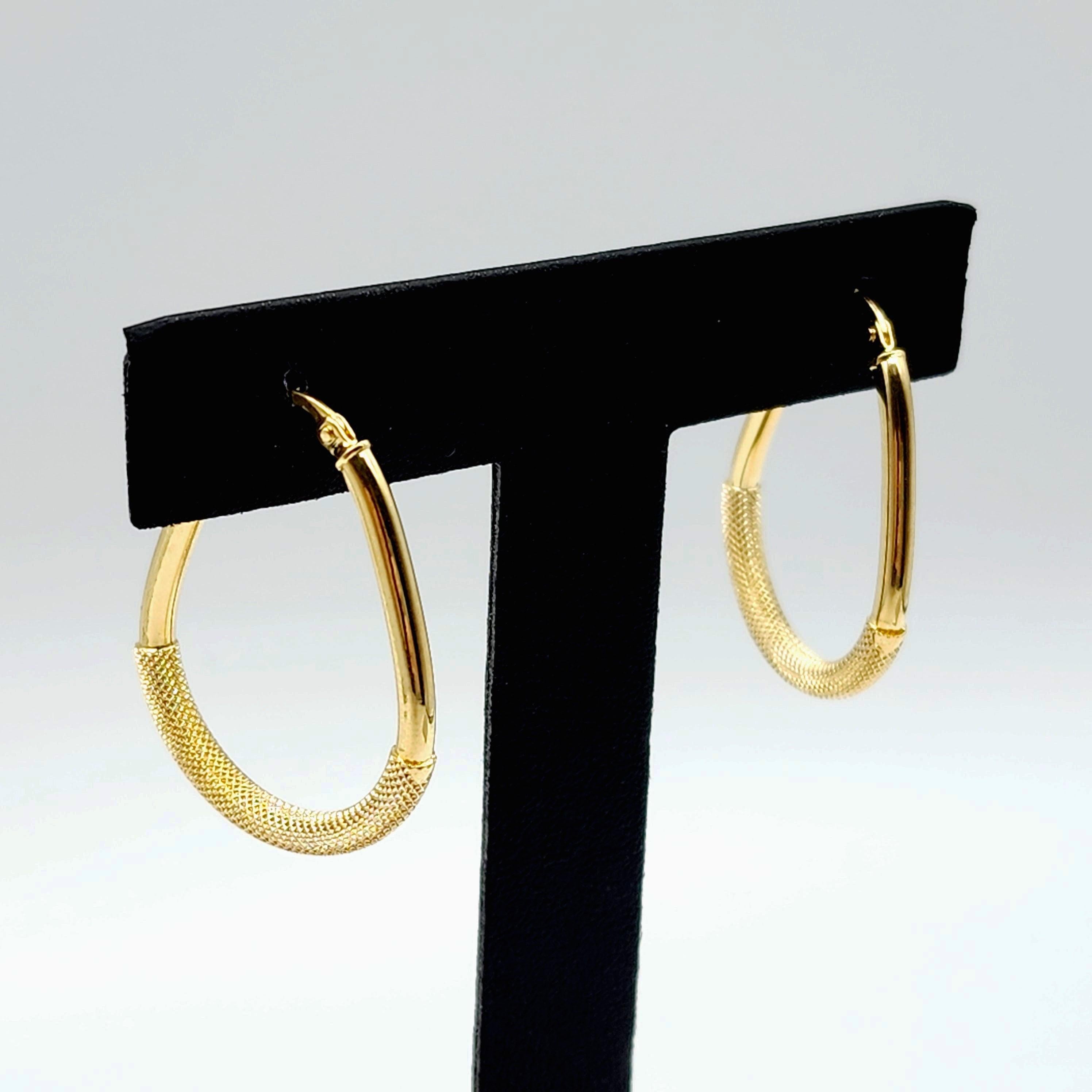 Elegant 10K Yellow Gold Textured Oval Hoop Earrings - Timeless Everyday Style.