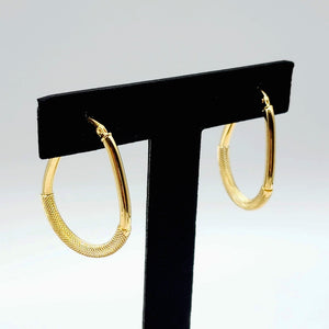 Elegant 10K Yellow Gold Textured Oval Hoop Earrings - Timeless Everyday Style.