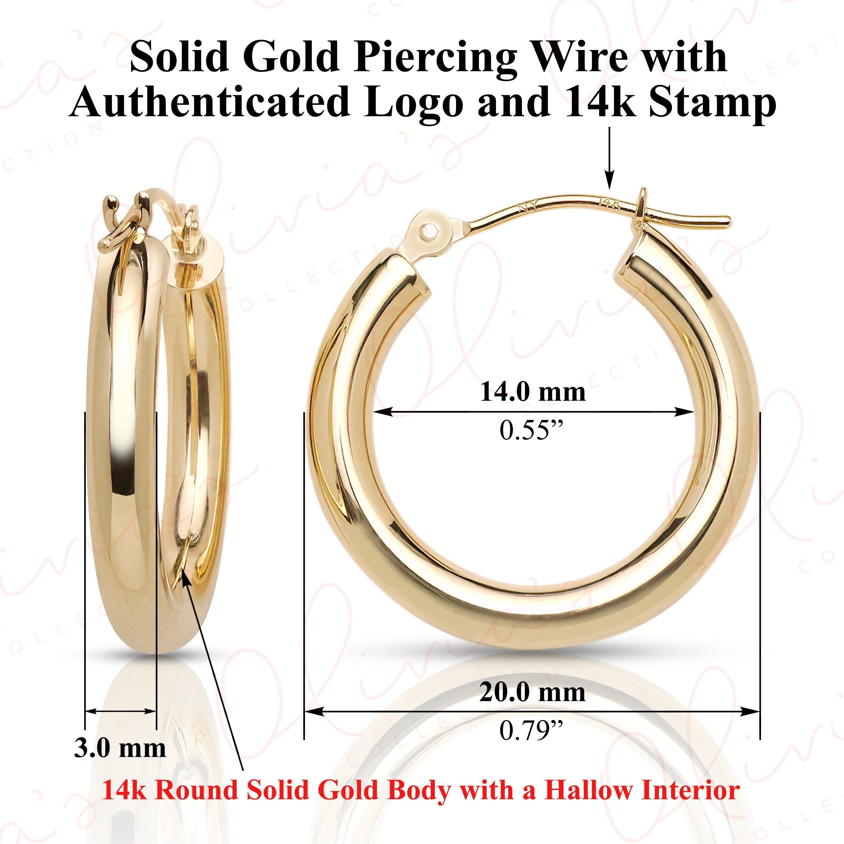 Stunning 14K Yellow Gold 3.0mm Classic Bold Chunky Hoop Earrings.