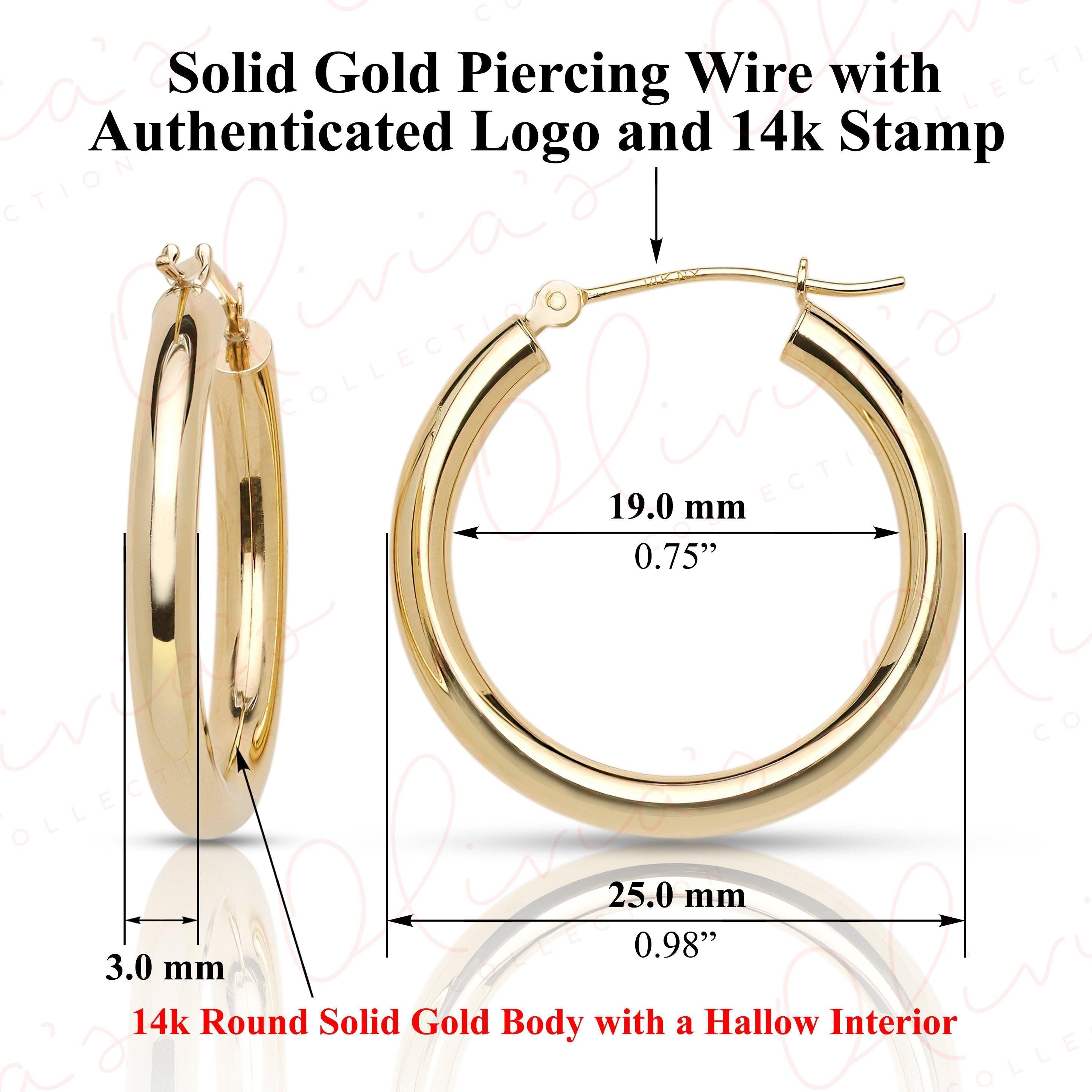 Stunning 14K Yellow Gold 3.0mm Classic Bold Chunky Hoop Earrings.