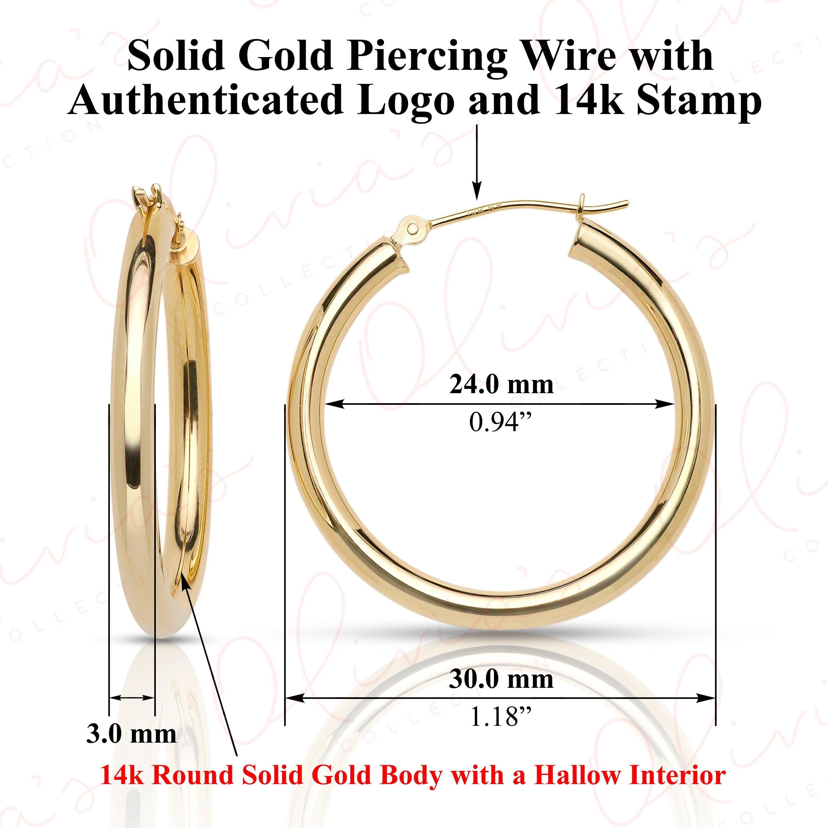 Stunning 14K Yellow Gold 3.0mm Classic Bold Chunky Hoop Earrings.