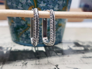 925 Sterling Silver Cubic Zirconia Hoop Earrings: Geometric U-Shape Huggies • A84