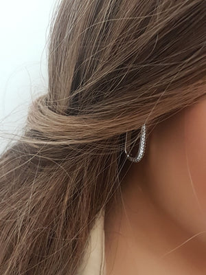925 Sterling Silver Cubic Zirconia Hoop Earrings: Geometric U-Shape Huggies • A84