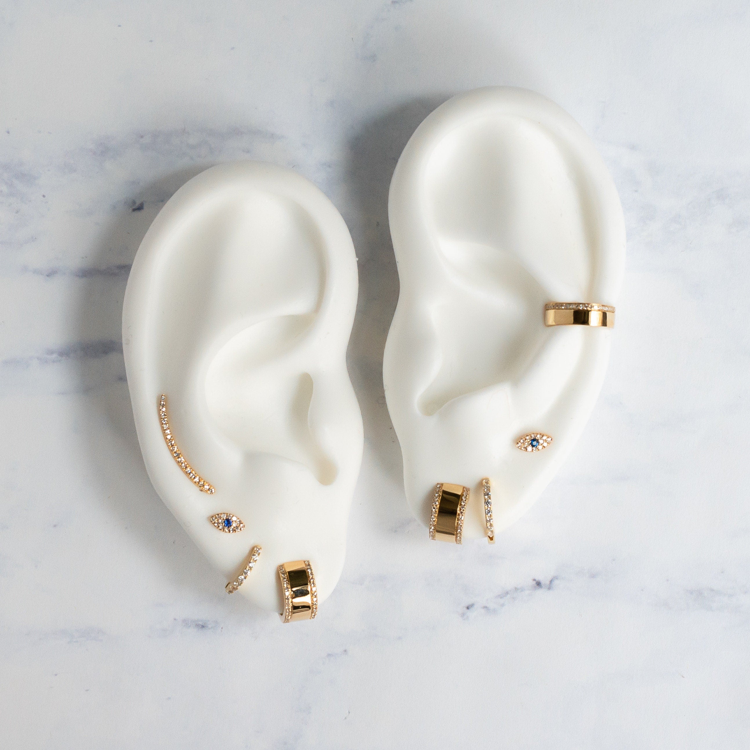 Diamond Ear Crawler, 14K Gold Curved Cuff (Single)