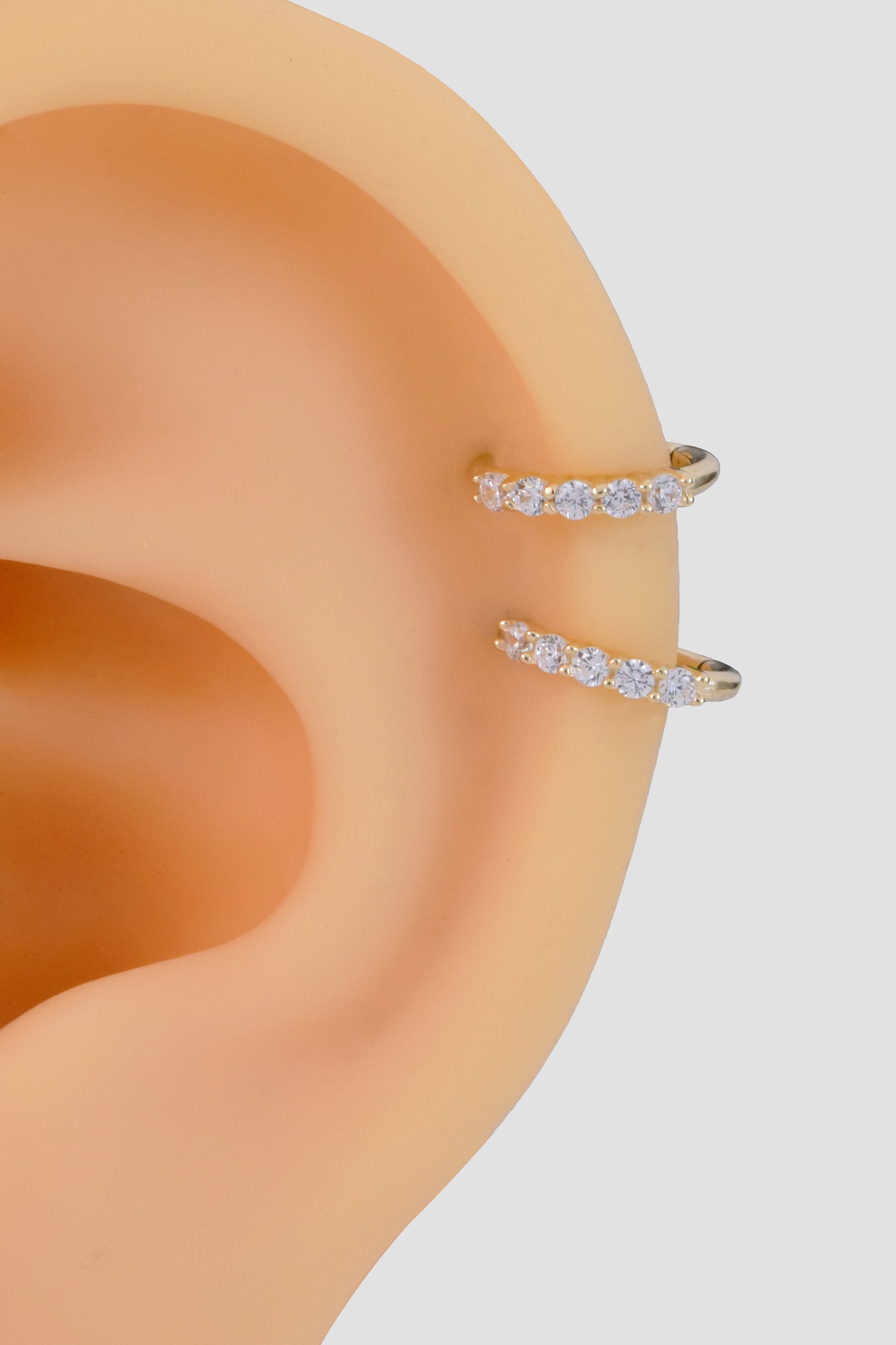 14K Solid Gold Diamond Oval Huggie Hoop Earring, Gold Hinged Segment Clicker, Clear CZ Rook Clicker Ring, Oval Seamless Belly Ring Clicker