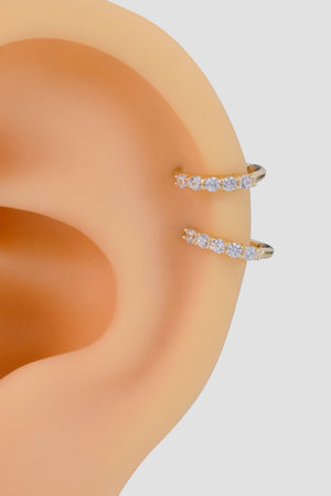 14K Solid Gold Diamond Oval Huggie Hoop Earring, Gold Hinged Segment Clicker, Clear CZ Rook Clicker Ring, Oval Seamless Belly Ring Clicker