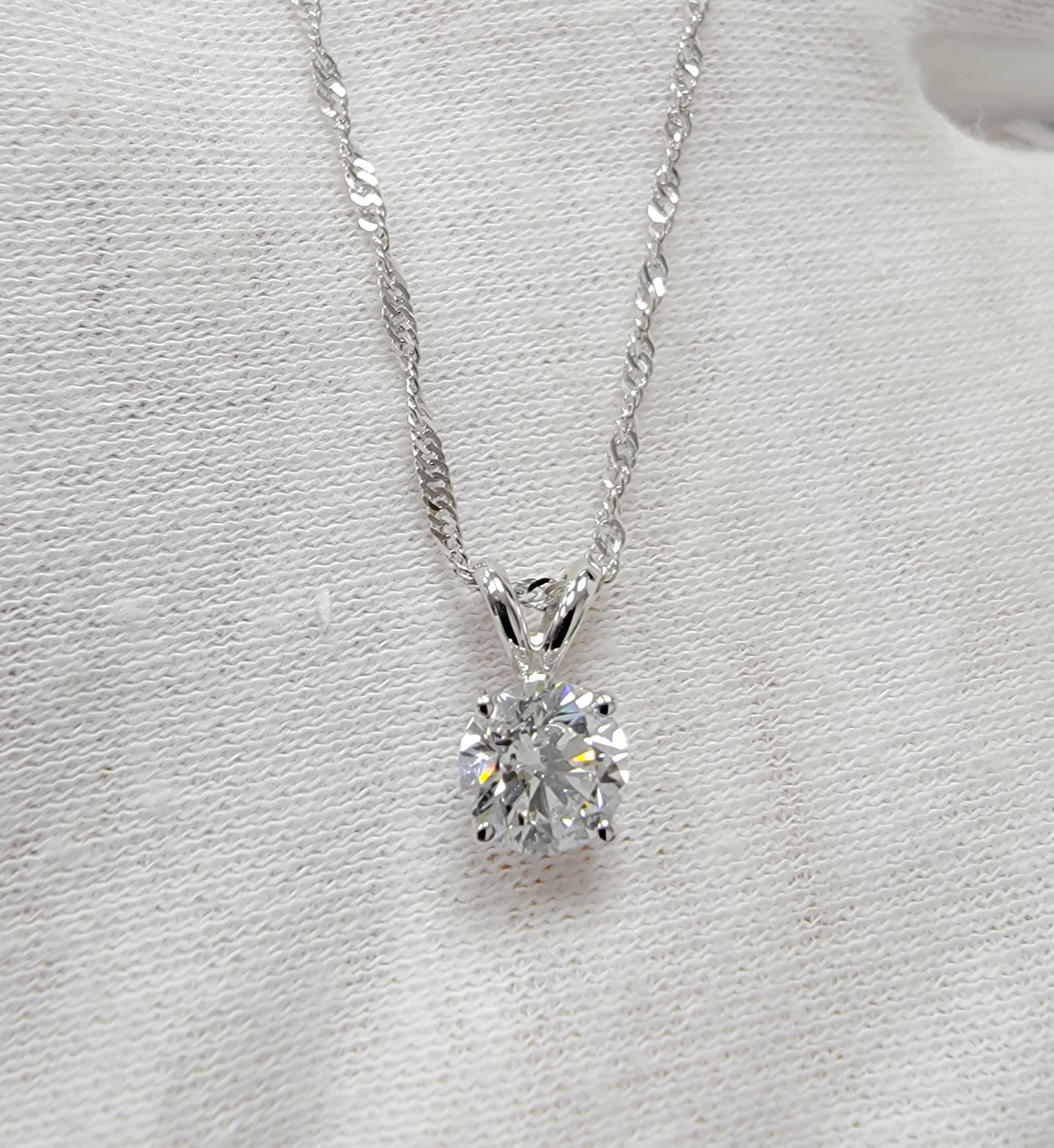 IGI Certified Lab-Grown Diamond Pendant: 14K Gold Basket Setting