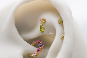 Peridot Marquise Titanium Stud: Threadless Push Pin Gold Earrings