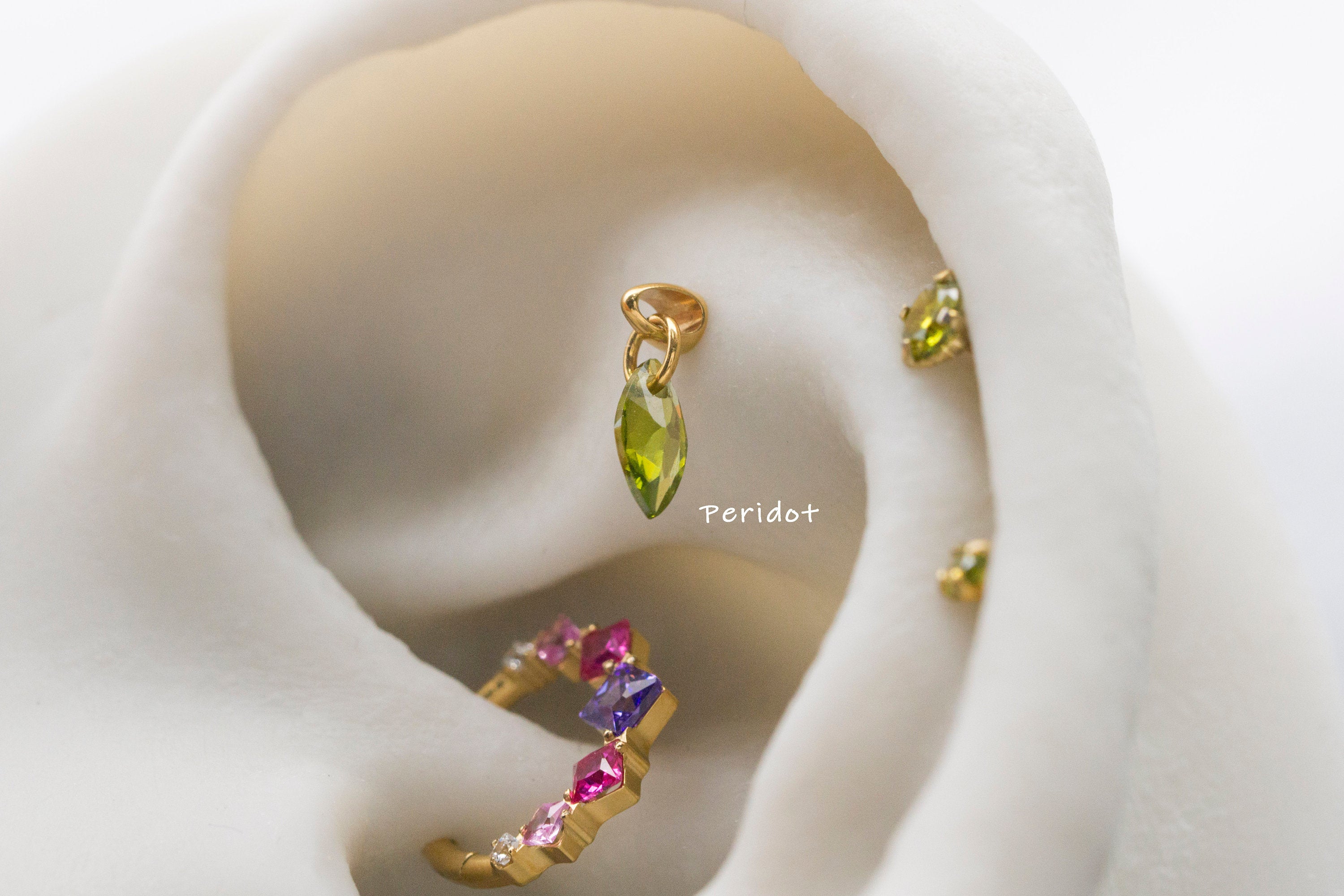 Peridot Marquise Titanium Stud: Threadless Push Pin Gold Earrings