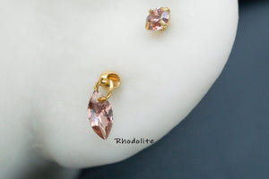 Peridot Marquise Titanium Stud: Threadless Push Pin Gold Earrings