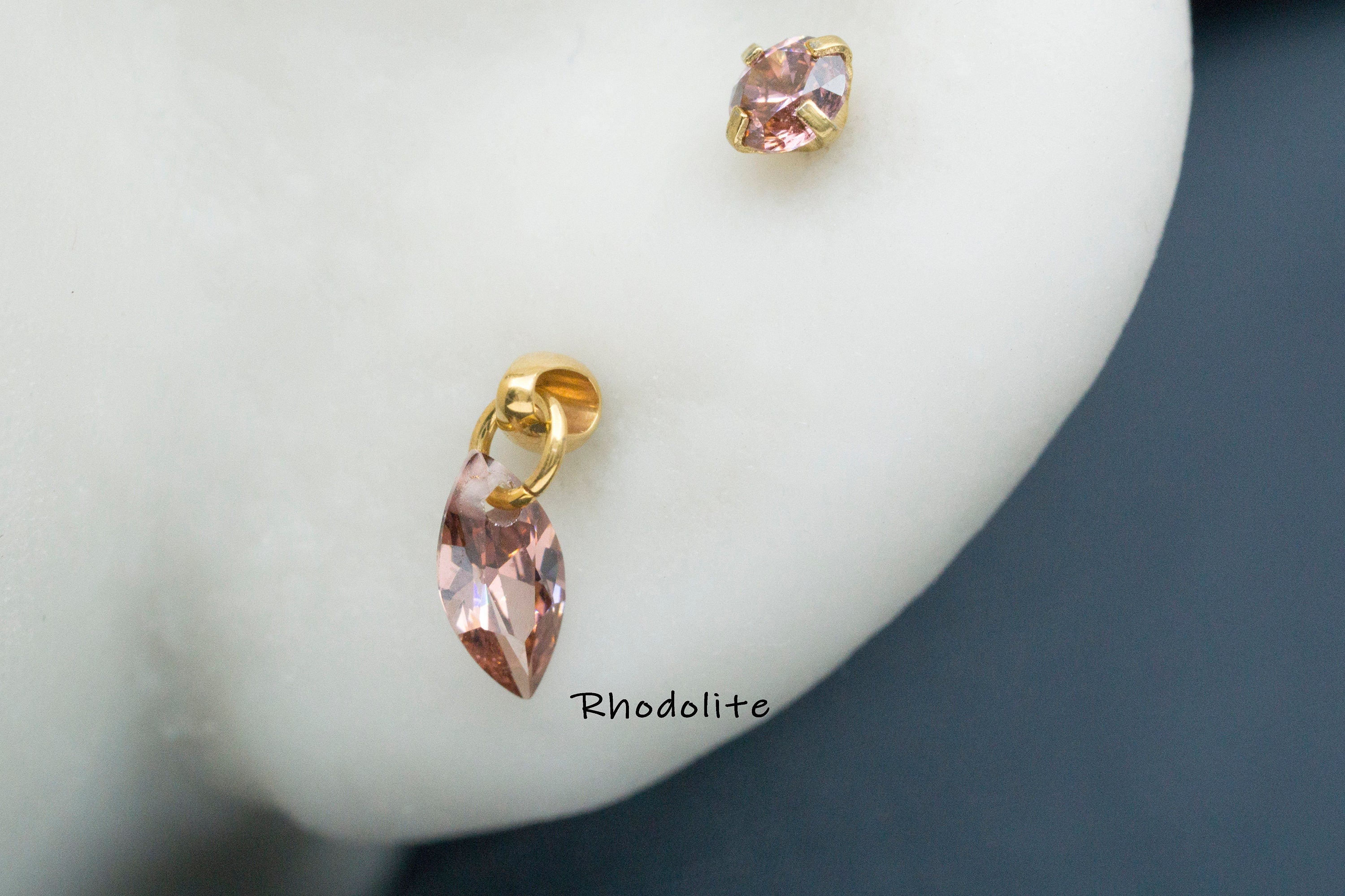 Peridot Marquise Titanium Stud: Threadless Push Pin Gold Earrings